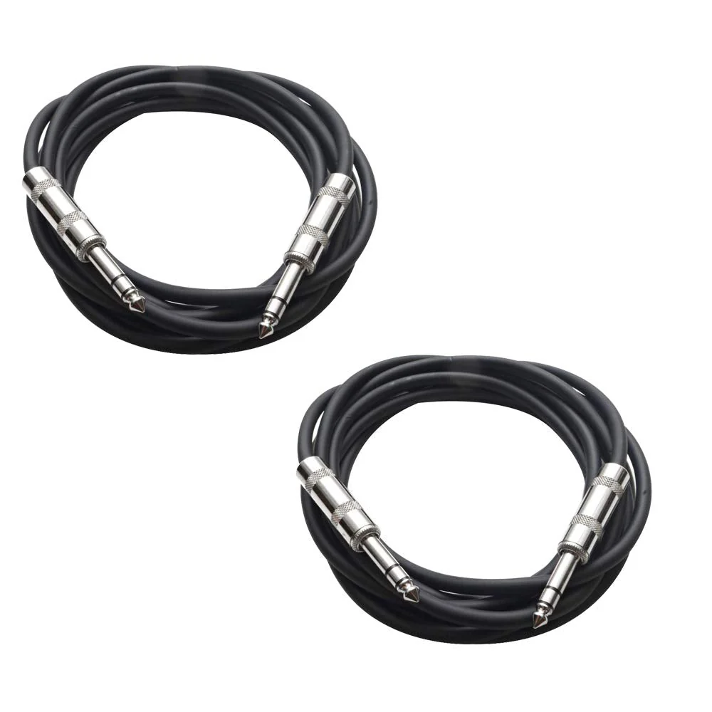 Seismic Audio - SATRX-10-2 Pack of 10' 1/4" TRS Male to 1/4" TRS Male Patch Cables - Balanced - 10 Foot Patch Cord - Black and Black