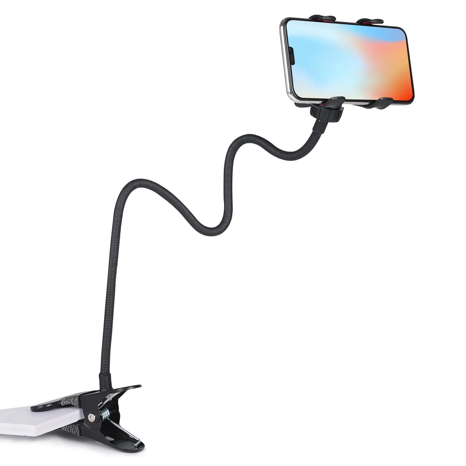 Selfdee Gooseneck Phone Holder,Universal 360 Flexible Mobile Phone Stand Lazy Bracket,DIY Adjustable Long Arm Gooseneck Phone Mounts for Bed/Desk,for All 4-7” Cell Phone Holder (Black) Black