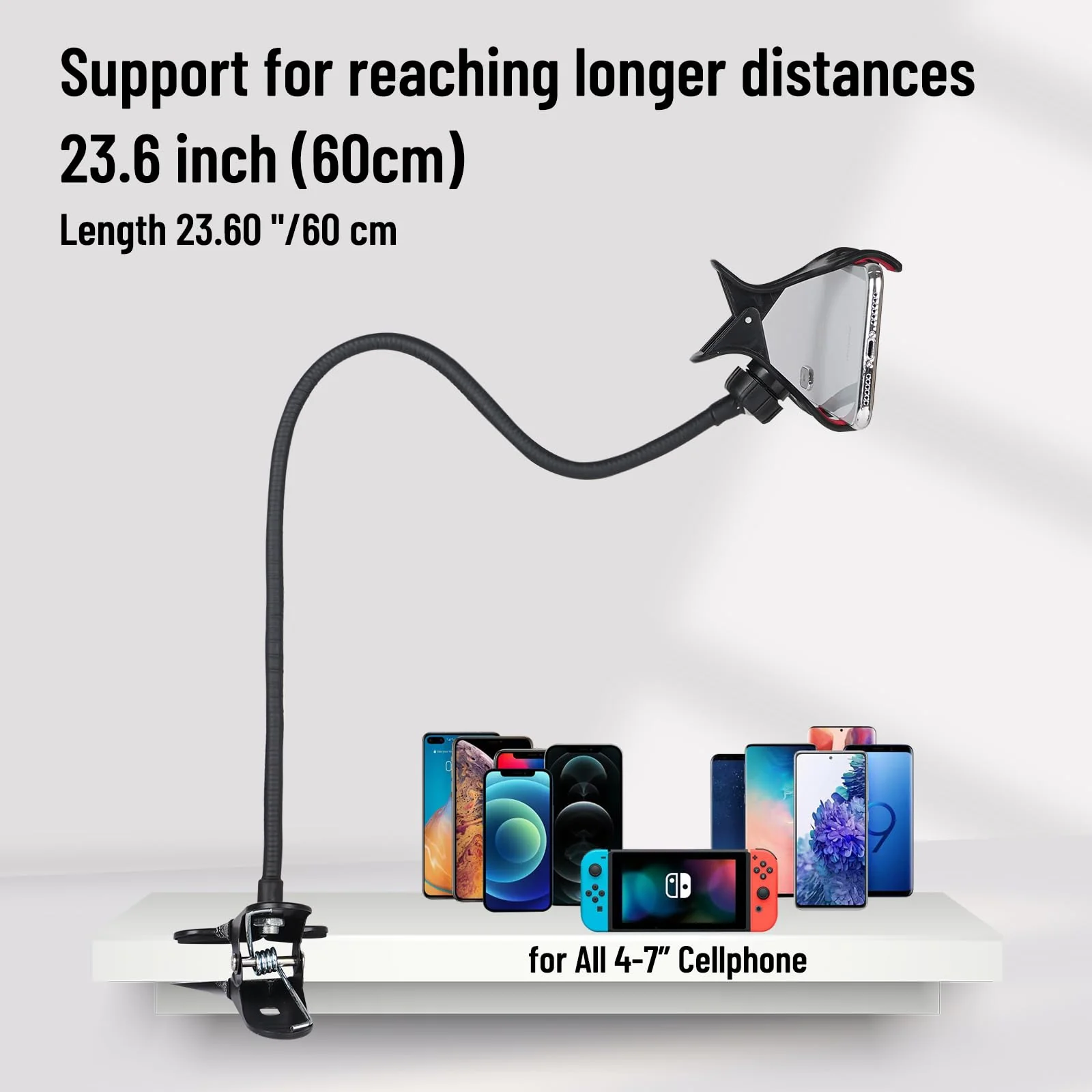 Selfdee Gooseneck Phone Holder,Universal 360 Flexible Mobile Phone Stand Lazy Bracket,DIY Adjustable Long Arm Gooseneck Phone Mounts for Bed/Desk,for All 4-7” Cell Phone Holder (Black) Black - Image 2