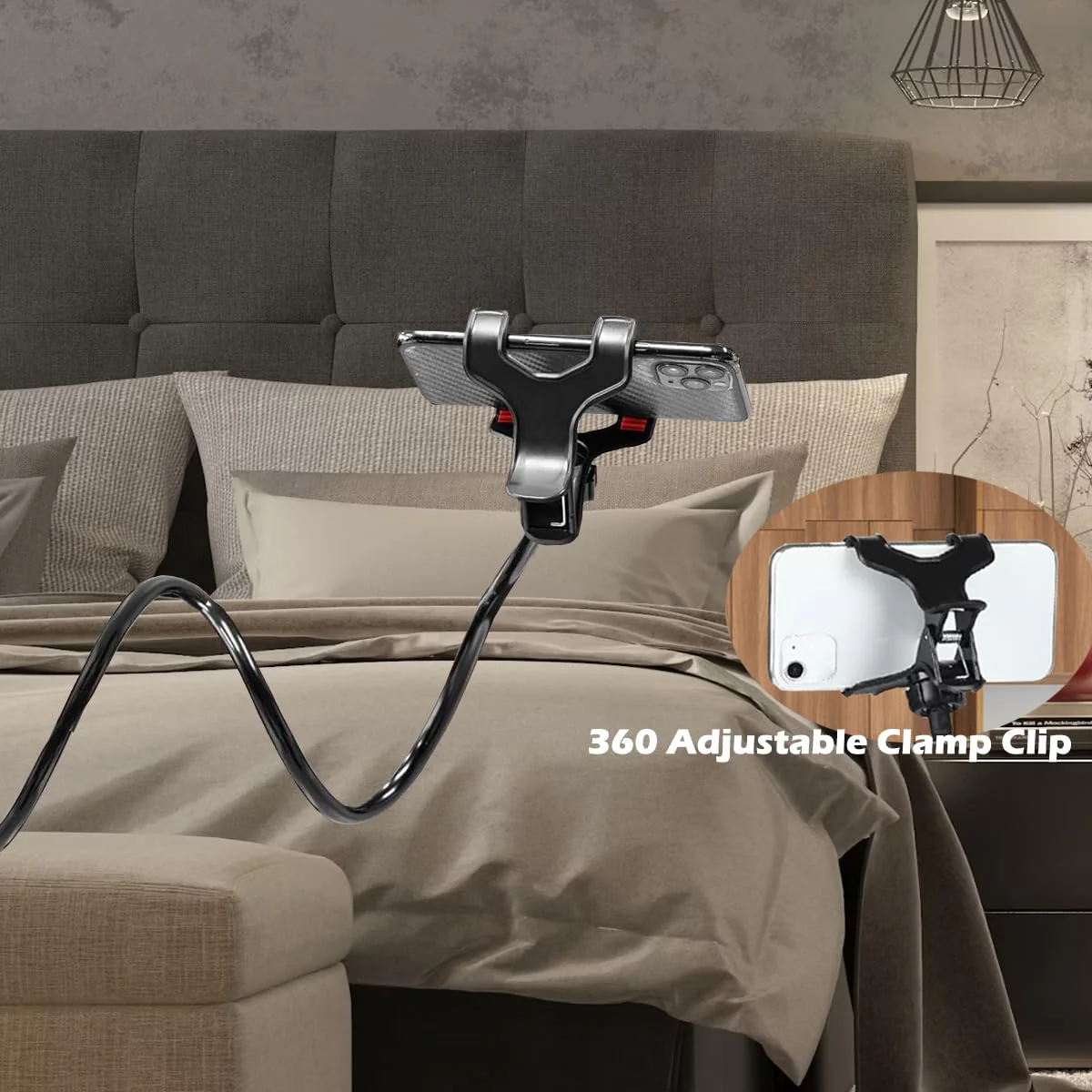 Selfdee Phone Holder for Bed, Gooseneck Clip Adjustable Phone Stand - Universal 360 Flexible Mount for Bedside headboard Lazy Long Arm Clamp Bracket (Style 1) - Image 5