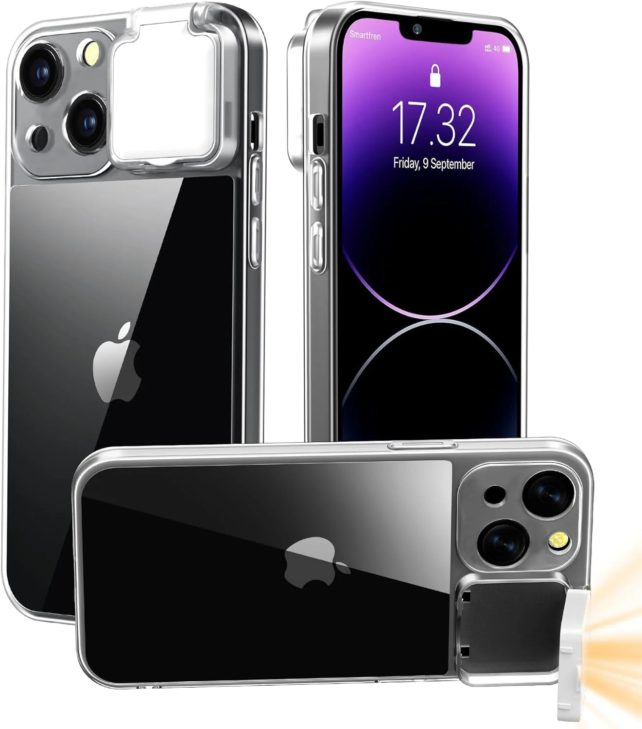 Selfie Light for iPhone 15 Case with LED Built-in Light-Up Rechargeable for TIK Tok/Stream/Makeup/Live/Video- Selfie (2 Models, 3 Level Brightness) (Clear, for iPhone 15) Clear