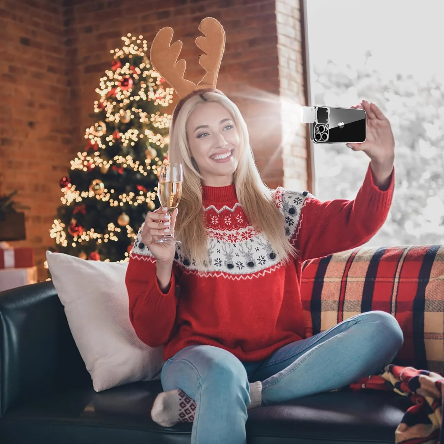 Selfie Light for iPhone 15 Case with LED Built-in Light-Up Rechargeable for TIK Tok/Stream/Makeup/Live/Video- Selfie (2 Models, 3 Level Brightness) (Clear, for iPhone 15) Clear - Image 2