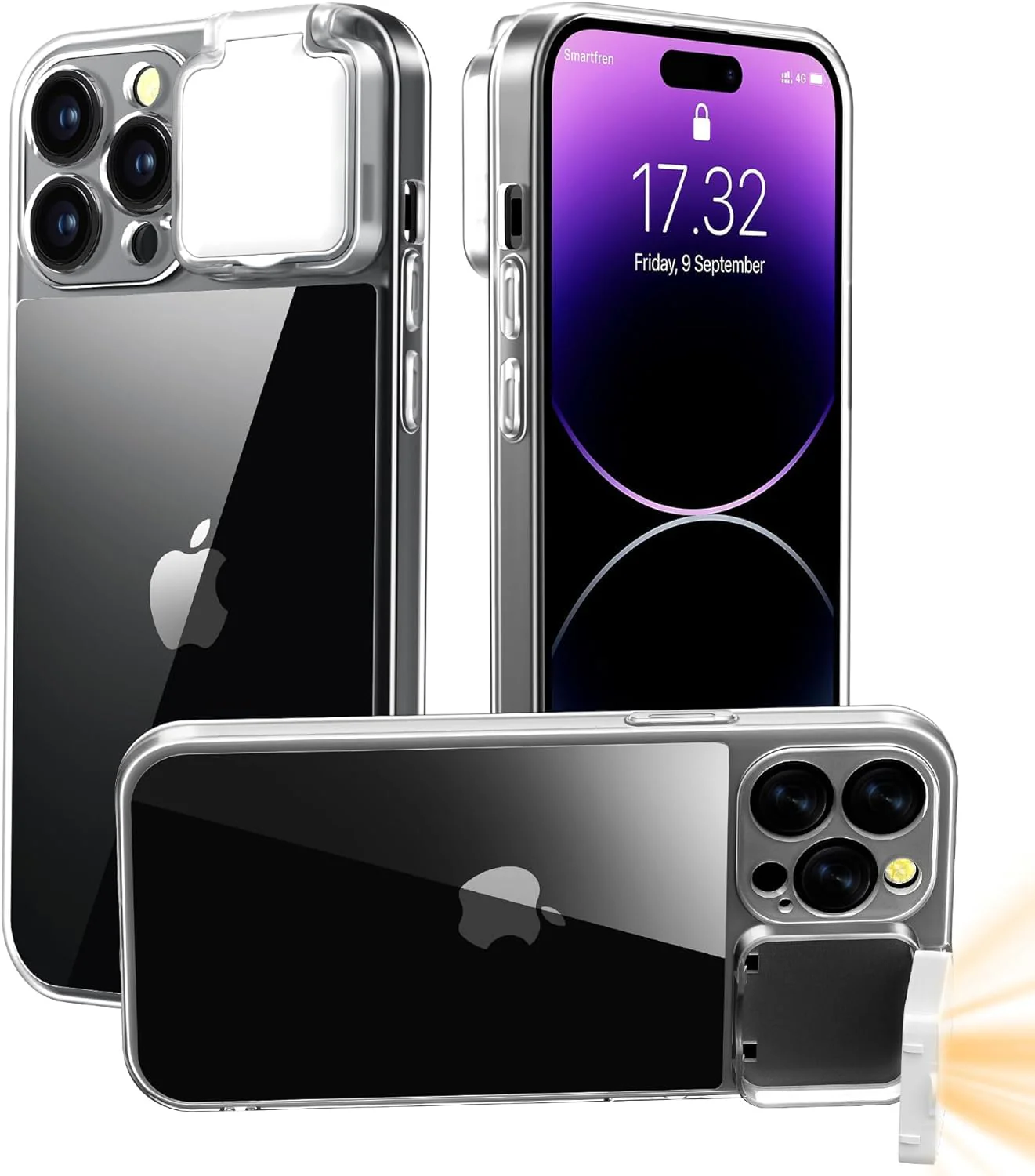 Selfie Light for iPhone 15 Pro Max Case with LED Built-in Light-Up Rechargeable for TIK Tok/Stream/Makeup/Live/Video- Selfie (2 Models, 3 Level Brightness) (Clear, for iPhone 15 Pro Max) Clear