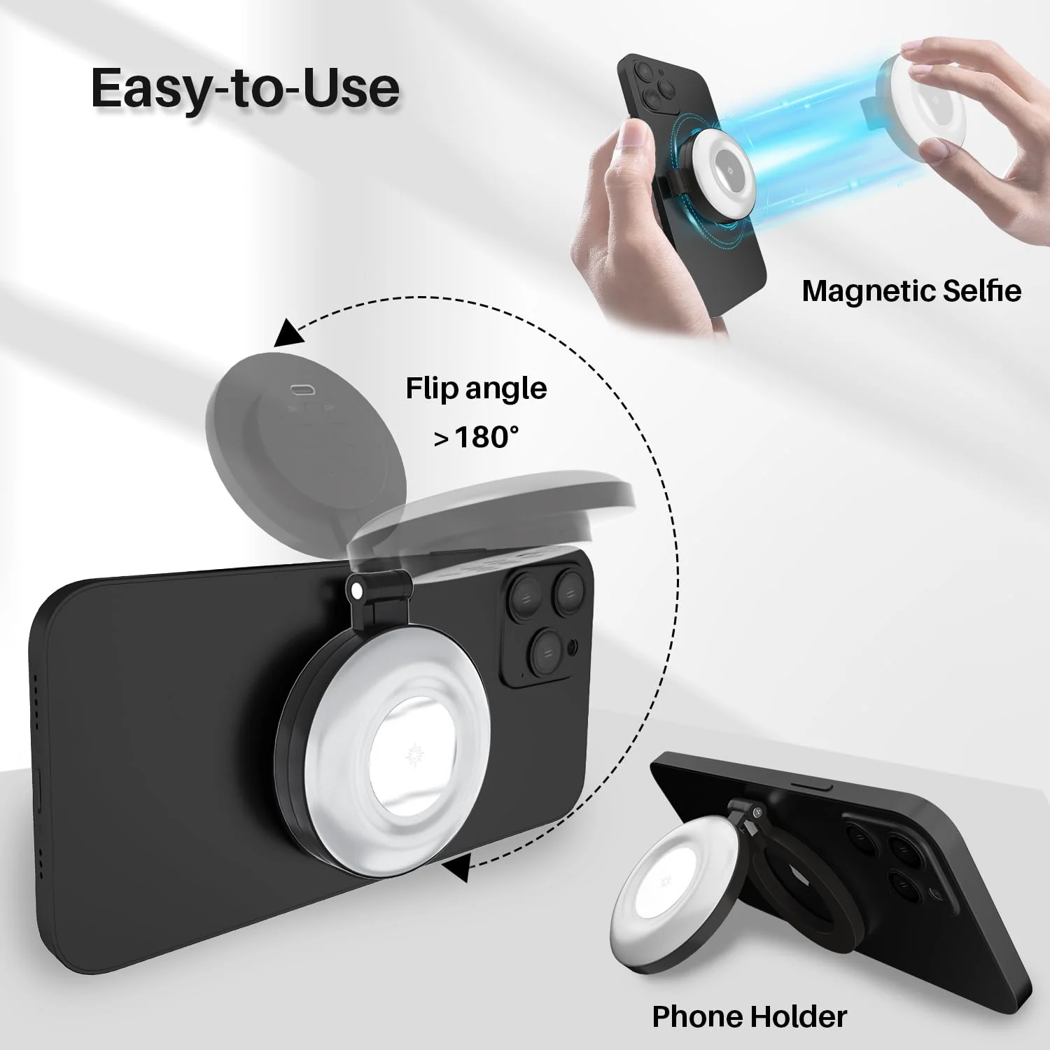Selfie Light for Phone, Rechargeable Magnetic Fill Light, Adjusted 3 Light Modes 180° Flip Ring Light for Makeup, Video, TikTok, Vlog, Travel Photography, Compatible with iphone and android - Image 4