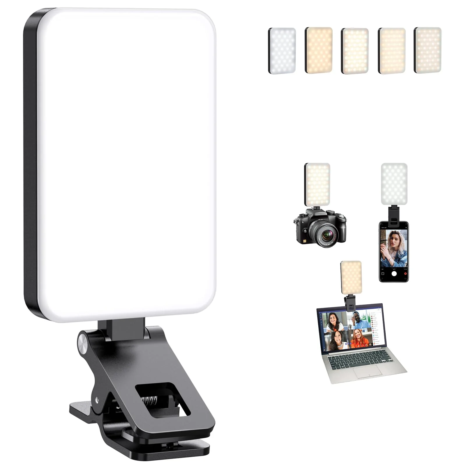 Selfie Light, Long Time Rechargeable Clip Video Light, Upgraded Cell Phone Light, Adjusted 5 Light Modes, Portable LED Light, Selfie Light for Phone, Camera, Laptop, iPad, TikTok, Video Vlog