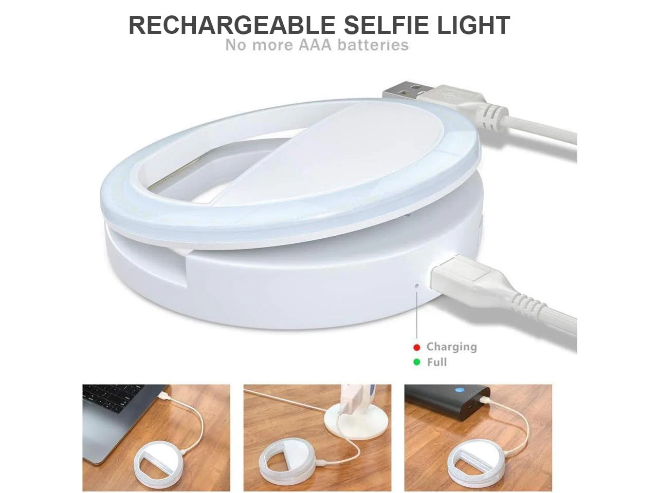 Selfie Ring Light for iPhone, Android, Tablet - Rechargeable Ring Light | Laptop Camera Photography and Videography | 3 Adjustable Light Levels | Beauty and Influencer Clip-on Selfie Ring Light - Image 3