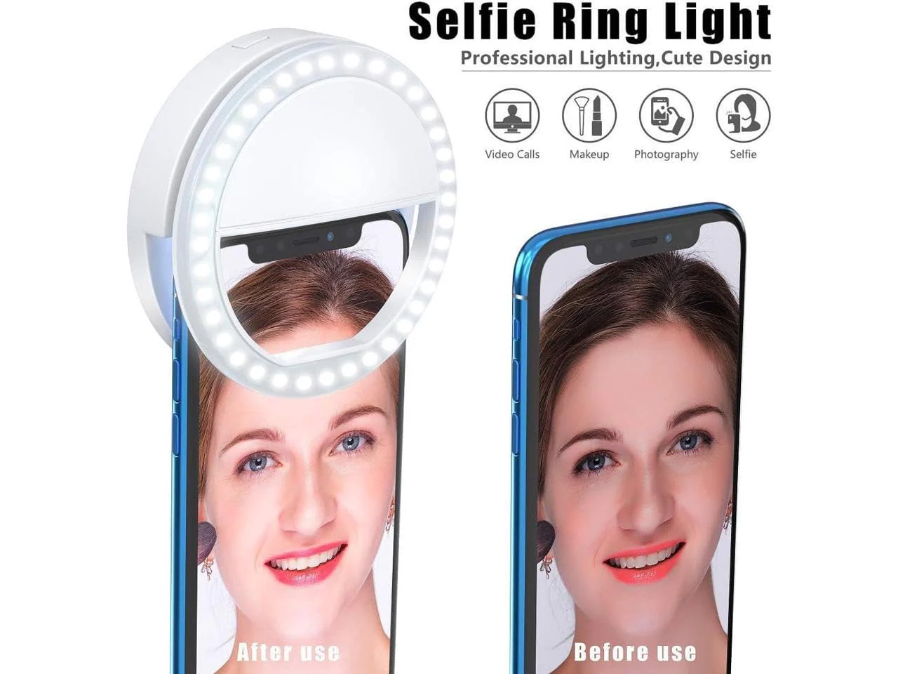 Selfie Ring Light for iPhone, Android, Tablet - Rechargeable Ring Light | Laptop Camera Photography and Videography | 3 Adjustable Light Levels | Beauty and Influencer Clip-on Selfie Ring Light - Image 4