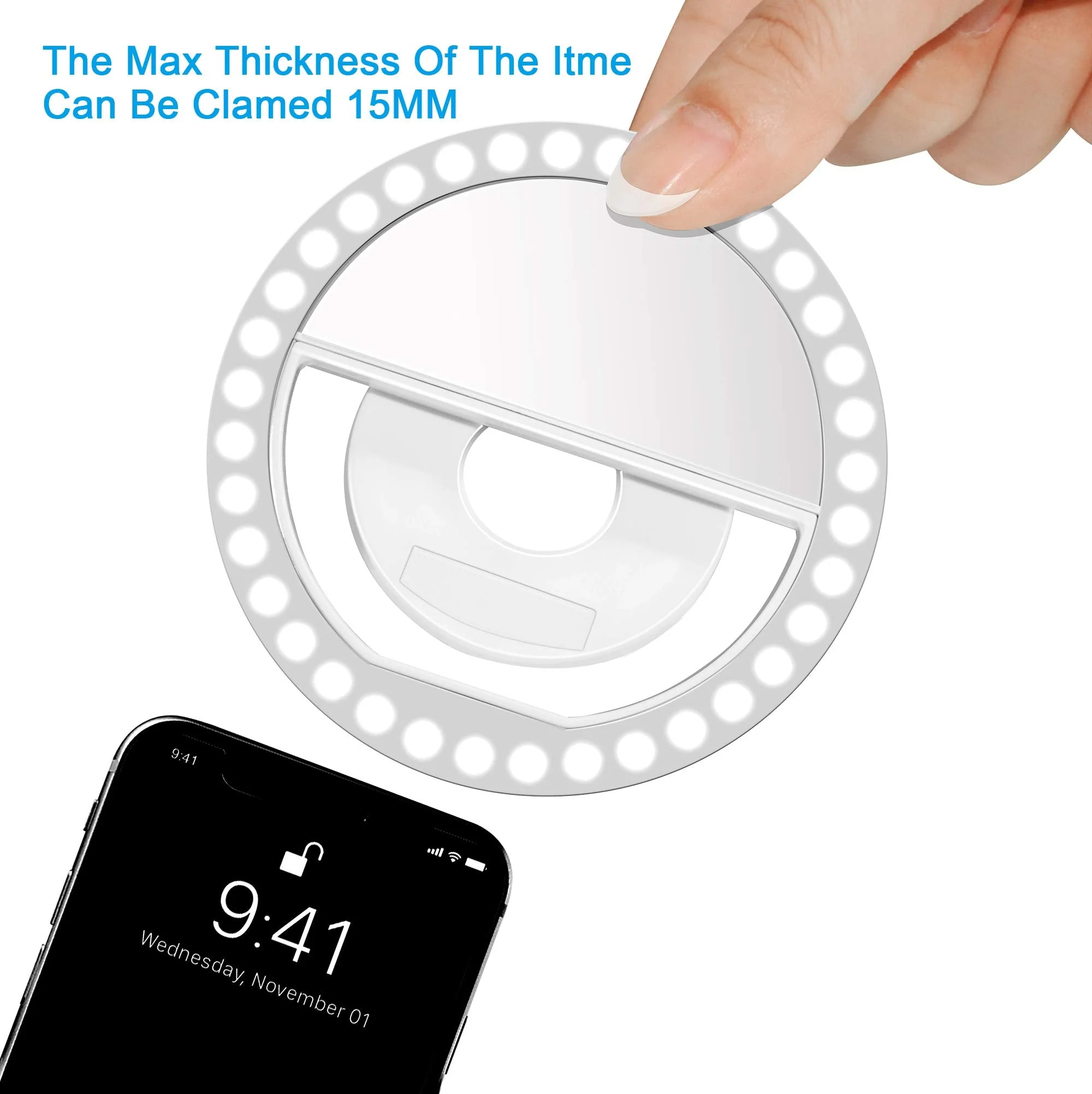 Selfie Ring Light, XINBAOHONG Rechargeable Portable Clip-on Selfie Fill Light with 36 LED for iPhone/Android Smart Phone Photography, Camera Video, Girl Makes up (White) - Image 2