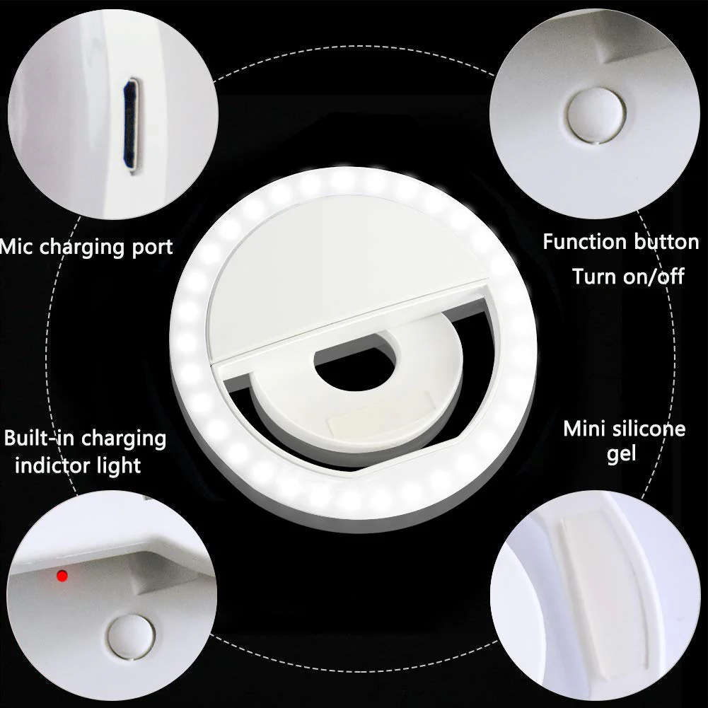 Selfie Ring Light, XINBAOHONG Rechargeable Portable Clip-on Selfie Fill Light with 36 LED for iPhone/Android Smart Phone Photography, Camera Video, Girl Makes up (White) - Image 3