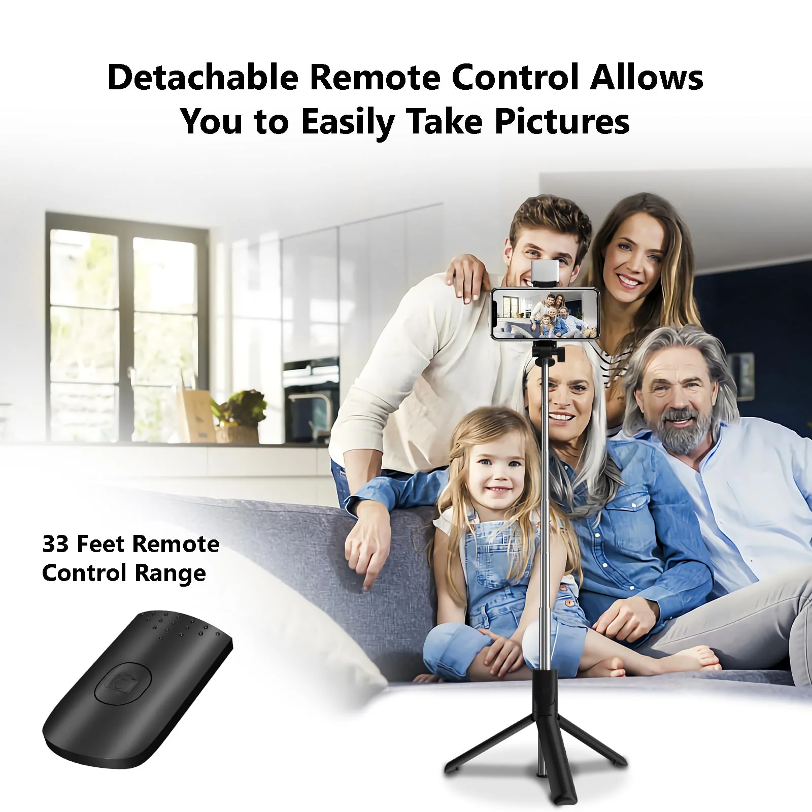 Selfie Stick, 40 in Retractable Phone Tripod with Wireless Remote Control & Light, Portable Selfie Stick Tripod for Photograph, Live Streaming, Video Recording, Compatible with All Cellphones Black - Image 4