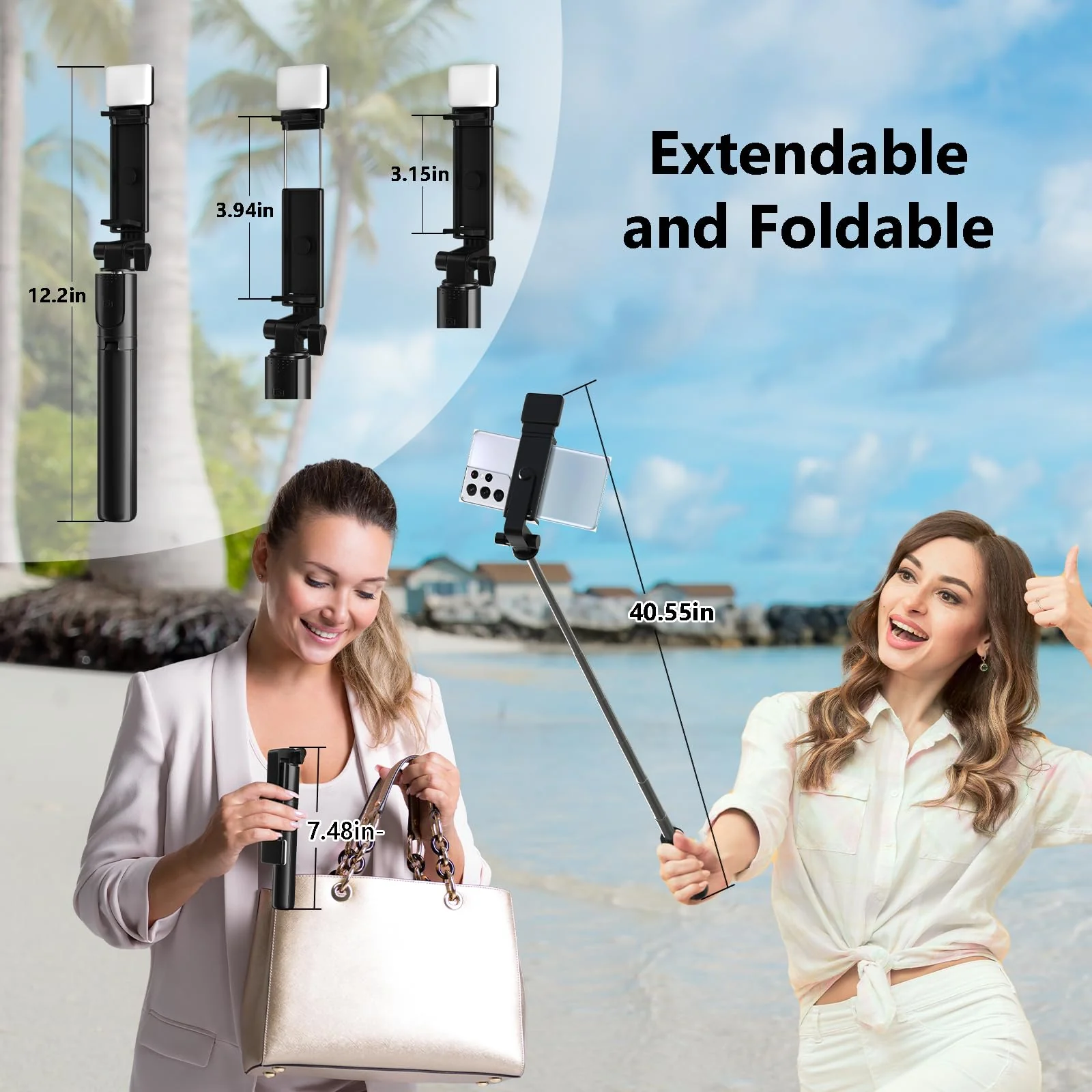 Selfie Stick, 40 in Retractable Phone Tripod with Wireless Remote Control & Light, Portable Selfie Stick Tripod for Photograph, Live Streaming, Video Recording, Compatible with All Cellphones Black - Image 6