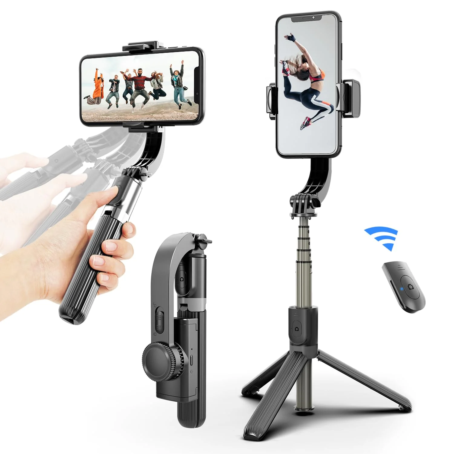 Selfie Stick Head Stabilizer, 360° Swivel Tripod with Wireless Remote, Portable Cell Phone Holder, Self-Balancing Single-Axis Head for Smartphones Tiktok Vlog Youtuber Live Video Recording