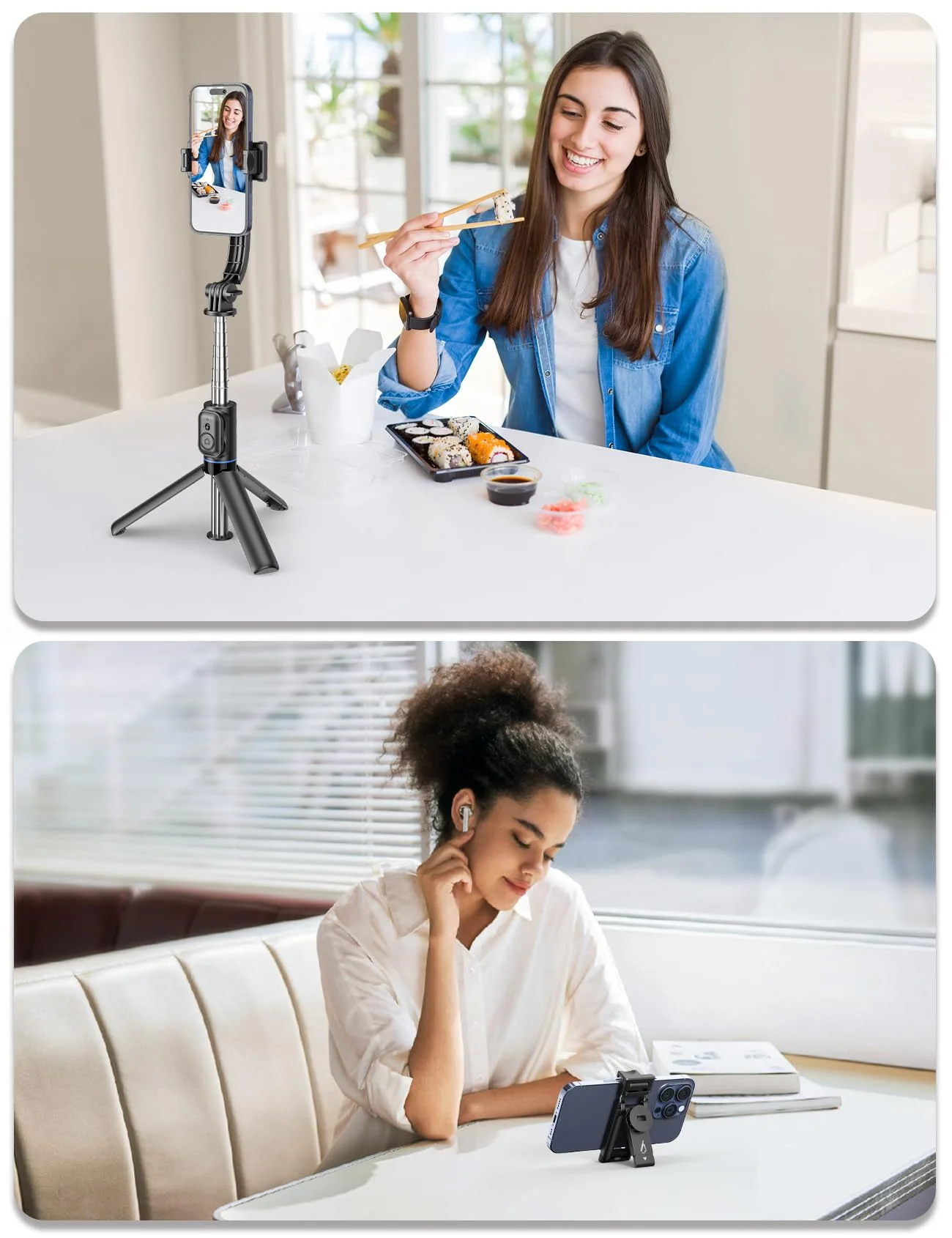 Selfie Stick Tripod with Detachable Phone Holder, 41.7" Extendable Phone Tripod with Remote, 360° Rotatable Tripod Stand for iPhone, Samsung, and Android Smartphones (Black) Black - Image 8