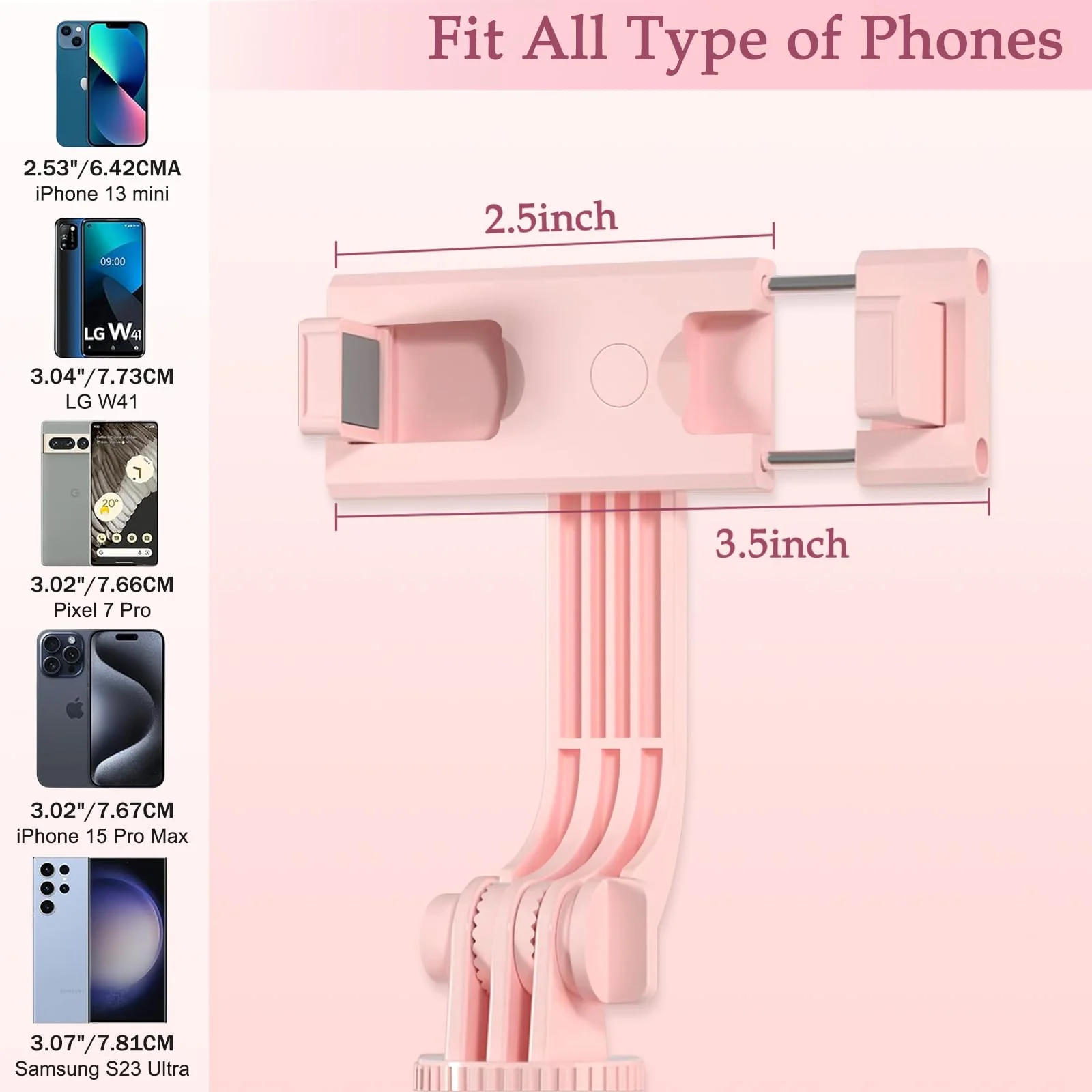 Selfie Stick Tripod with Fill Light, Phone Selfie Stick ,Durable Stainless Steel Design, Bluetooth Remote Control, and Stable Three-Legged Support for Live Broadcasts, Video Shooting (Pink) Pink - Image 2