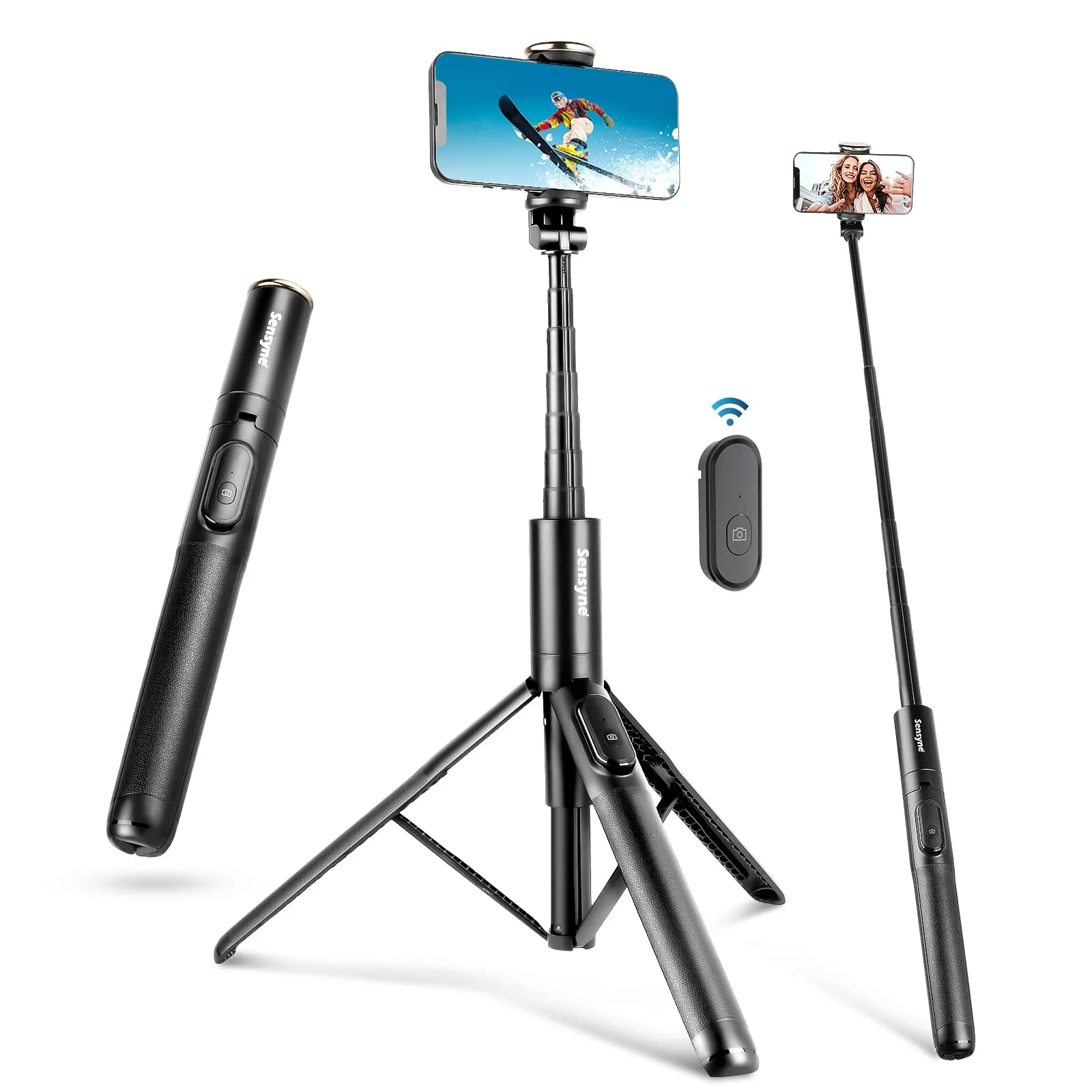 Sensyne 60" Selfie Stick & Cell Phone Tripod, Lightweight All in One Phone Tripod Integrated with Wireless Remote Compatible with All Cell Phones for Selfie/Video Recording/Photo/Live Stream/Vlog