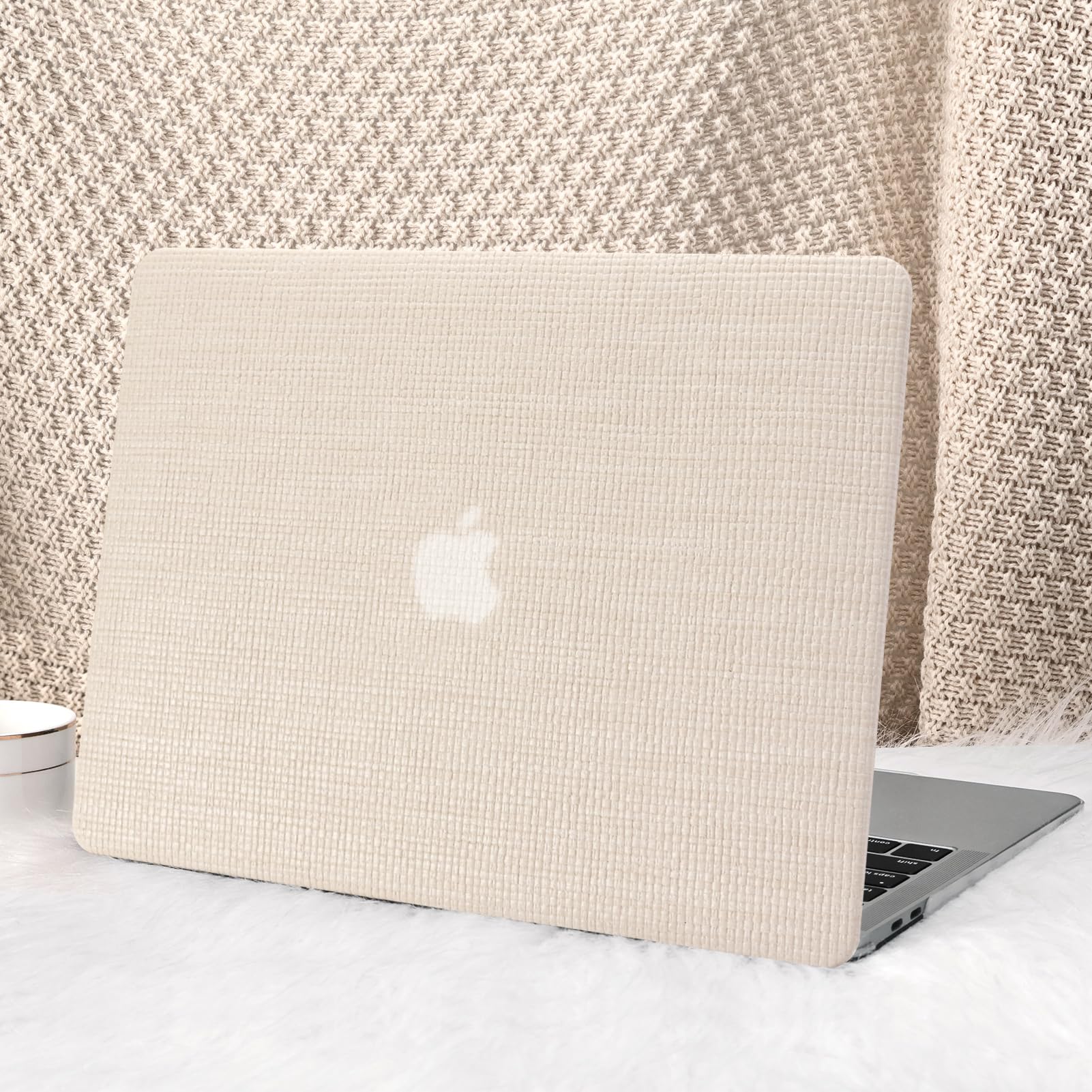 Seorsok Compatible with MacBook Air 13 Inch Case2022 2021 2020 2019 2018 Release A1932 A2179 M1 A2337 Touch ID,Elegant Leather Plastic Hard Shell Case with Transparent Keyboard Cover,Beige Woven Air13(A1932 A2179 M1 A2338) Beige