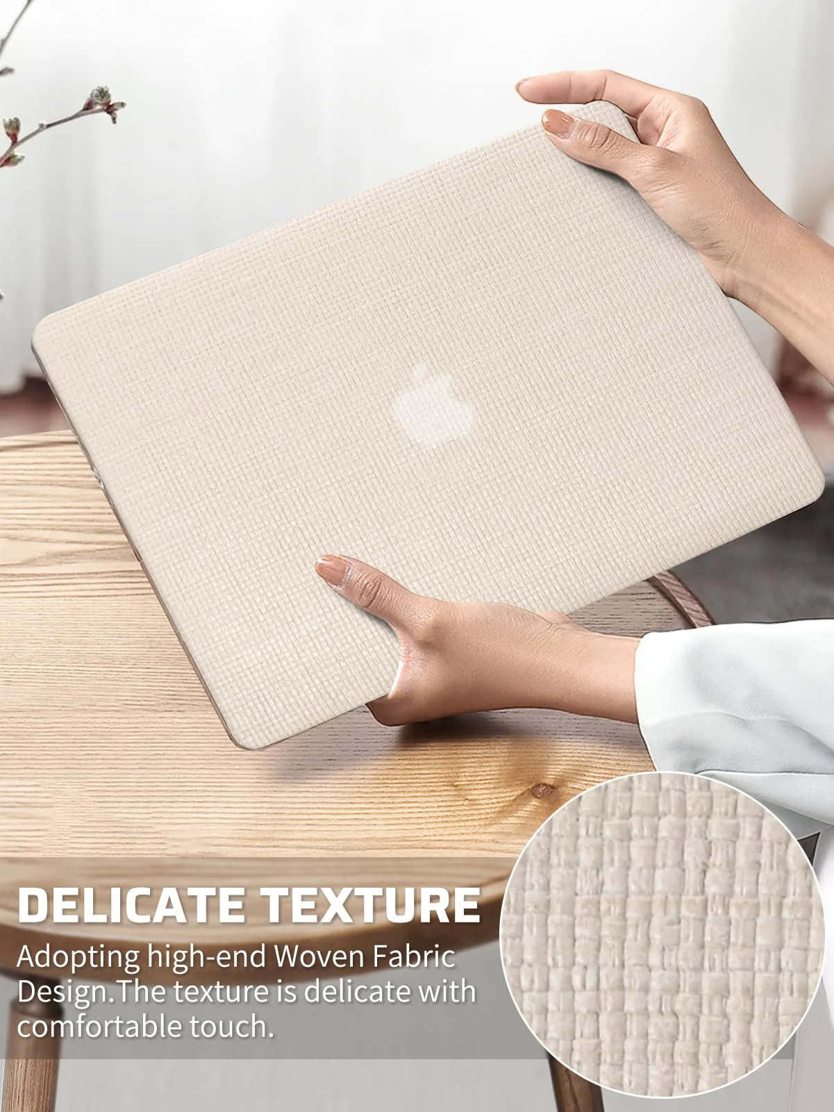 Seorsok Compatible with MacBook Air 13 Inch Case2022 2021 2020 2019 2018 Release A1932 A2179 M1 A2337 Touch ID,Elegant Leather Plastic Hard Shell Case with Transparent Keyboard Cover,Beige Woven Air13(A1932 A2179 M1 A2338) Beige - Image 2