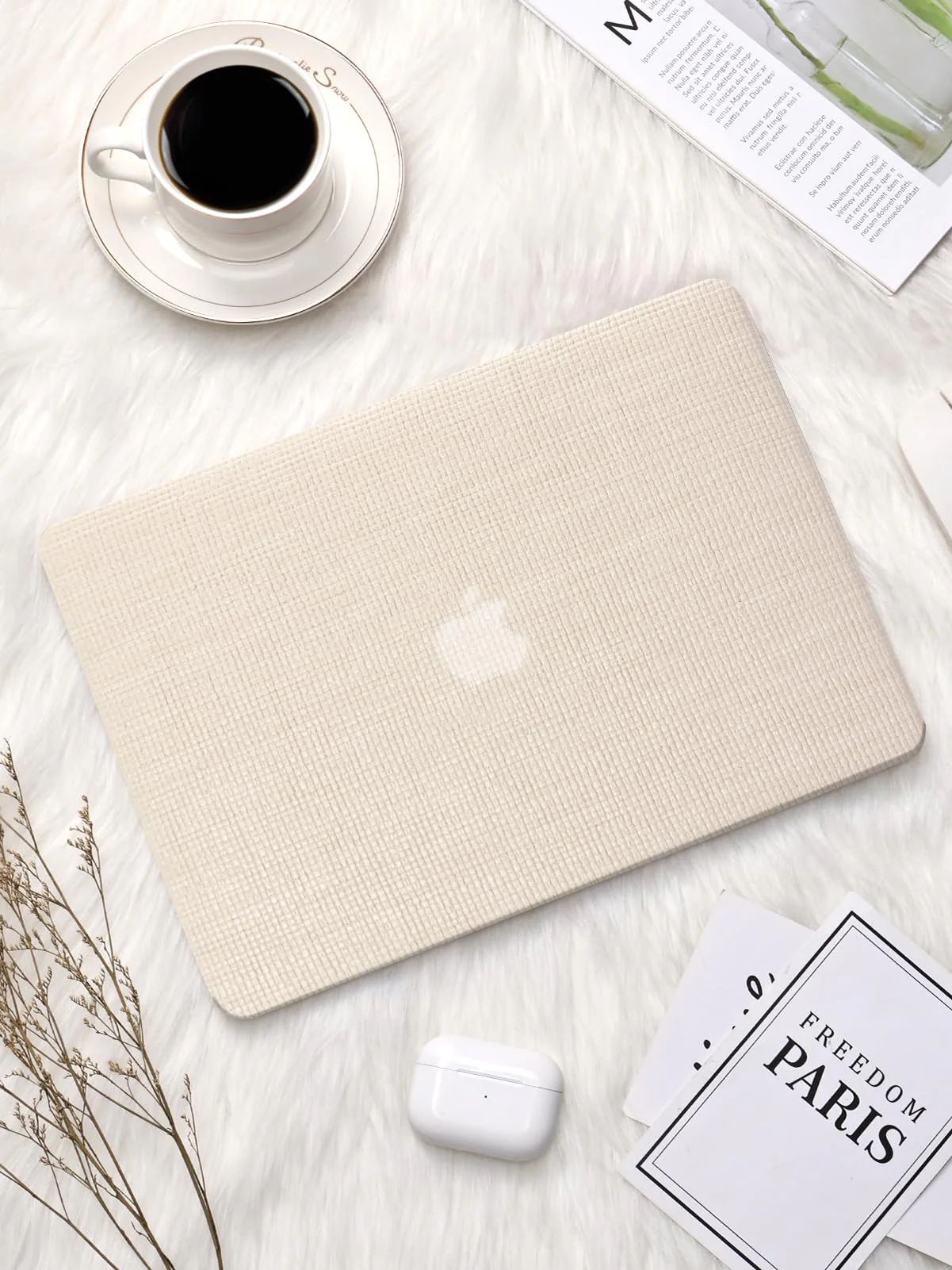Seorsok Compatible with MacBook Air 13 Inch Case2022 2021 2020 2019 2018 Release A1932 A2179 M1 A2337 Touch ID,Elegant Leather Plastic Hard Shell Case with Transparent Keyboard Cover,Beige Woven Air13(A1932 A2179 M1 A2338) Beige - Image 3