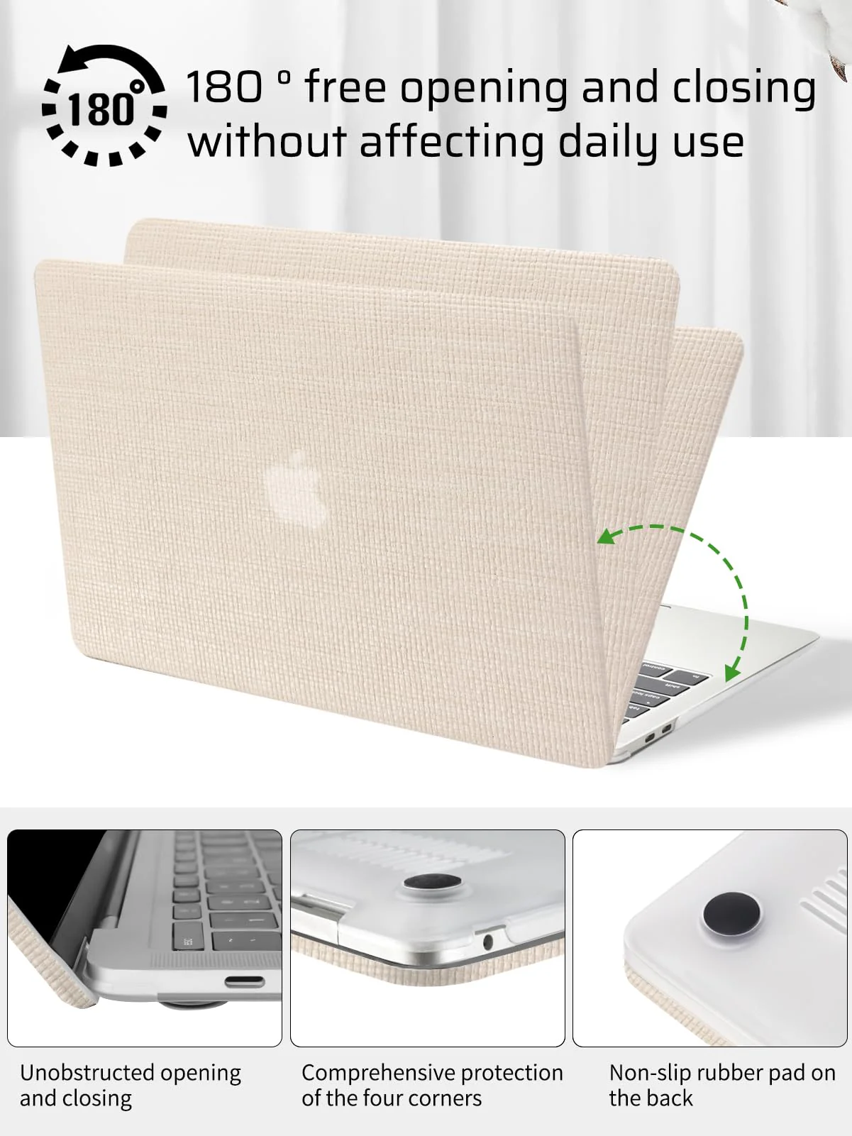 Seorsok Compatible with MacBook Air 13 Inch Case2022 2021 2020 2019 2018 Release A1932 A2179 M1 A2337 Touch ID,Elegant Leather Plastic Hard Shell Case with Transparent Keyboard Cover,Beige Woven Air13(A1932 A2179 M1 A2338) Beige - Image 6
