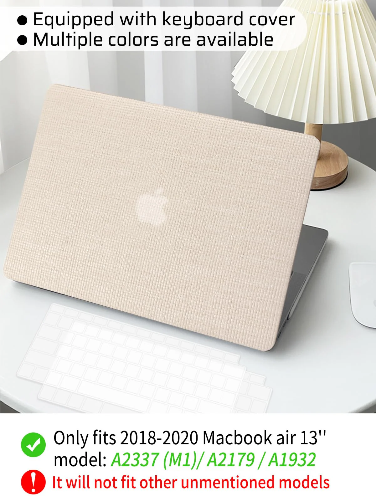 Seorsok Compatible with MacBook Air 13 Inch Case2022 2021 2020 2019 2018 Release A1932 A2179 M1 A2337 Touch ID,Elegant Leather Plastic Hard Shell Case with Transparent Keyboard Cover,Beige Woven Air13(A1932 A2179 M1 A2338) Beige - Image 7