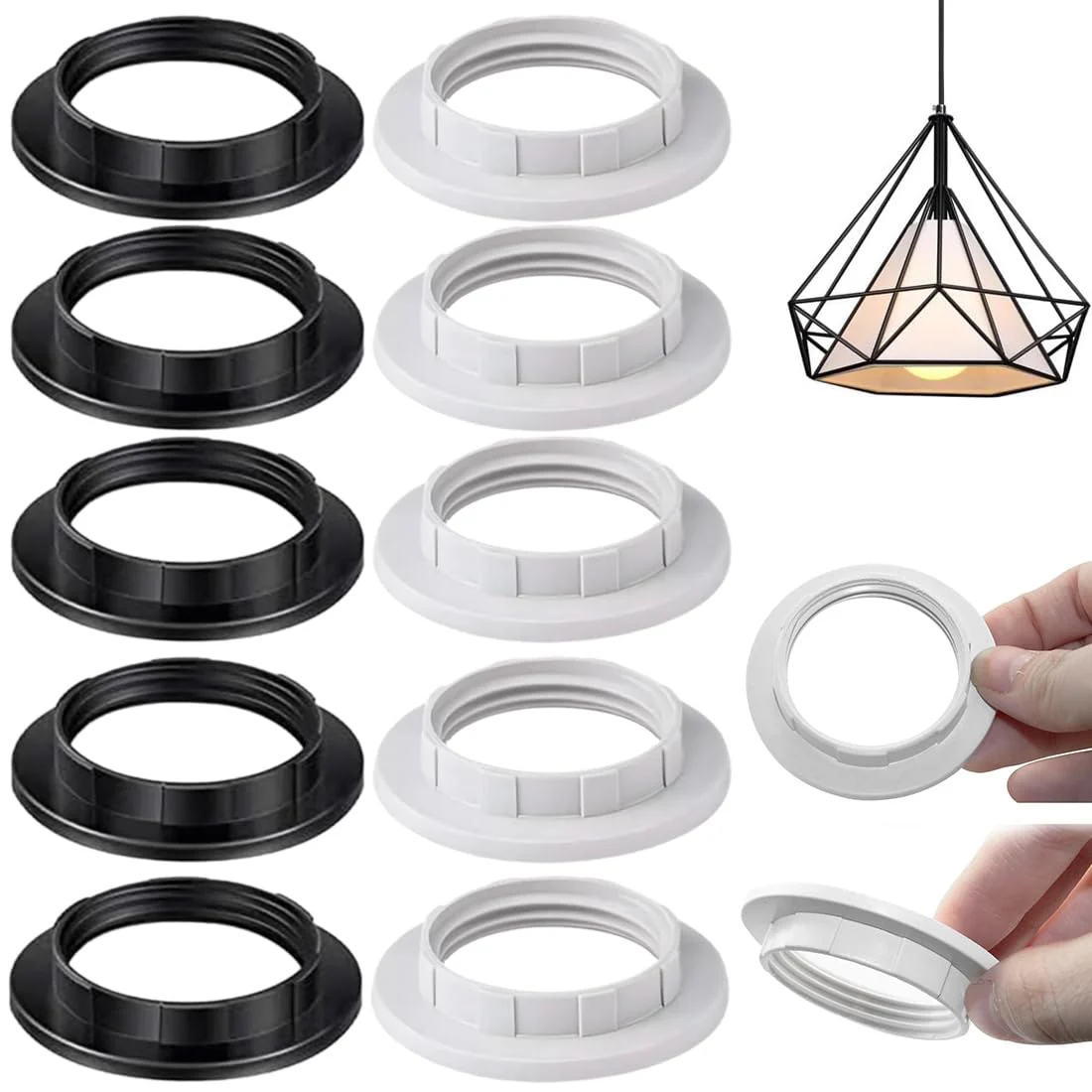 Set of 10 Screw Rings for Lamp Holder, Heat Resistant Thread Ring for Lampshade or Glass Shade, Plastic Lamp Holder, E27 Screw Ring for Lamp Holder, Heat Resistant Thread Ring