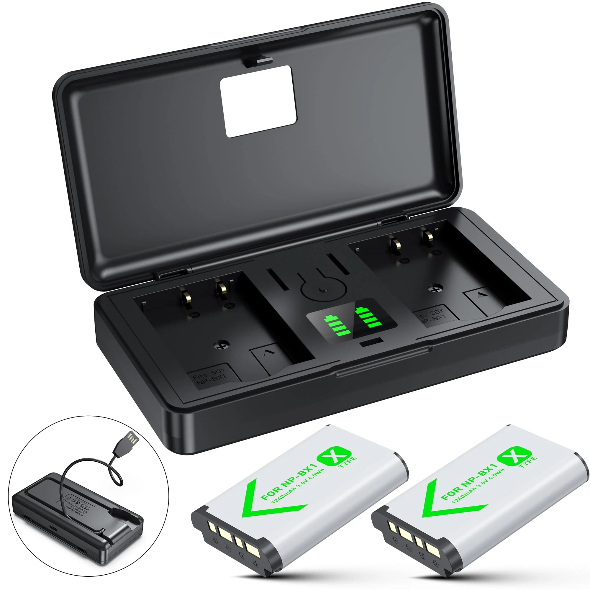 SEVKUMZ Camera Accessories for Sony Lithium Ion NP-BX1 Battery(2-Pack) and Battery Charger(2-Channel), ZV1,ZV1F,ZV-1F,RX100 Vii(II/III/IV/VA),DSC-HX50V/300/400/RX1R,HDR-AS10/30V/50R/100VR Battery Case