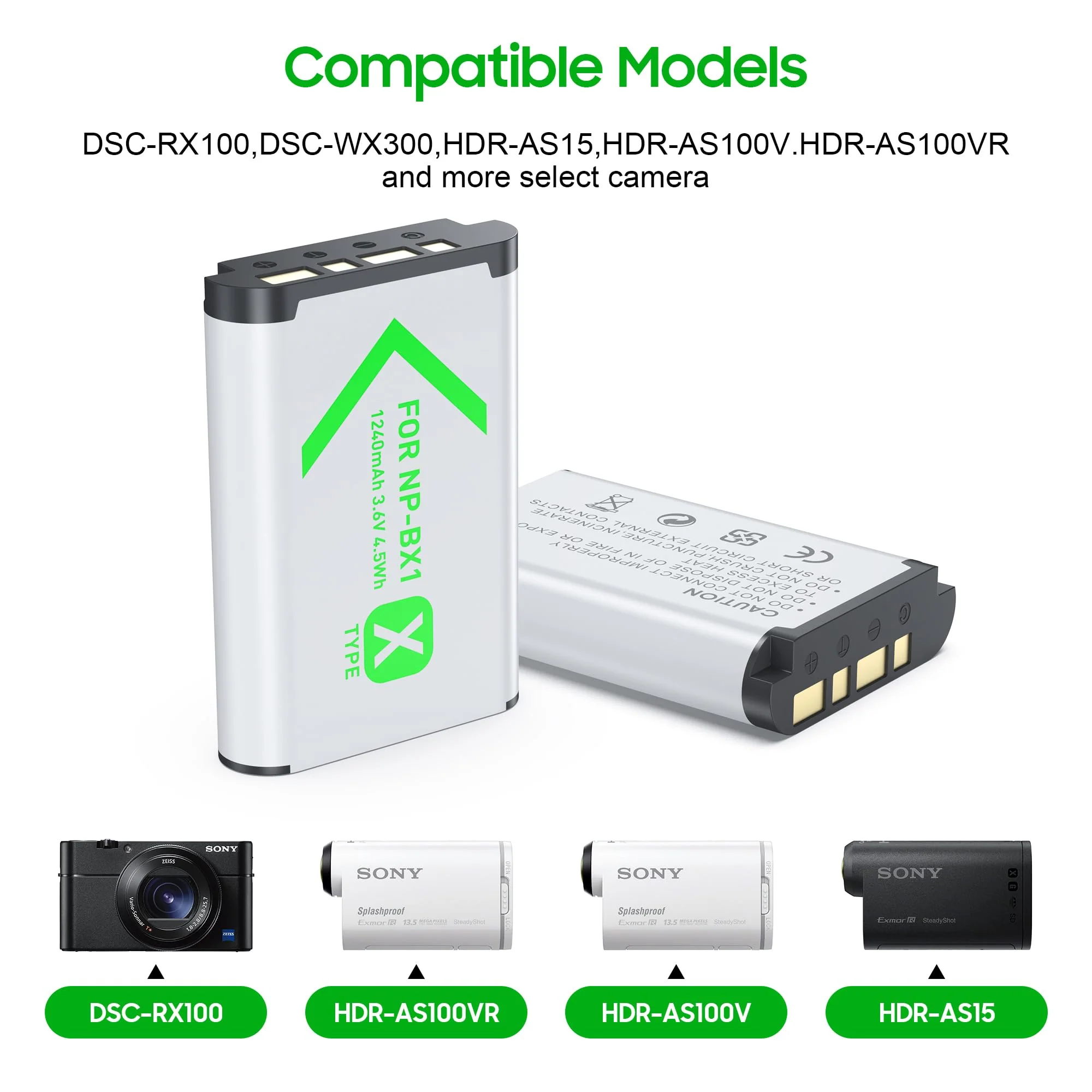 SEVKUMZ Camera Accessories for Sony Lithium Ion NP-BX1 Battery(2-Pack) and Battery Charger(2-Channel), ZV1,ZV1F,ZV-1F,RX100 Vii(II/III/IV/VA),DSC-HX50V/300/400/RX1R,HDR-AS10/30V/50R/100VR Battery Case - Image 2
