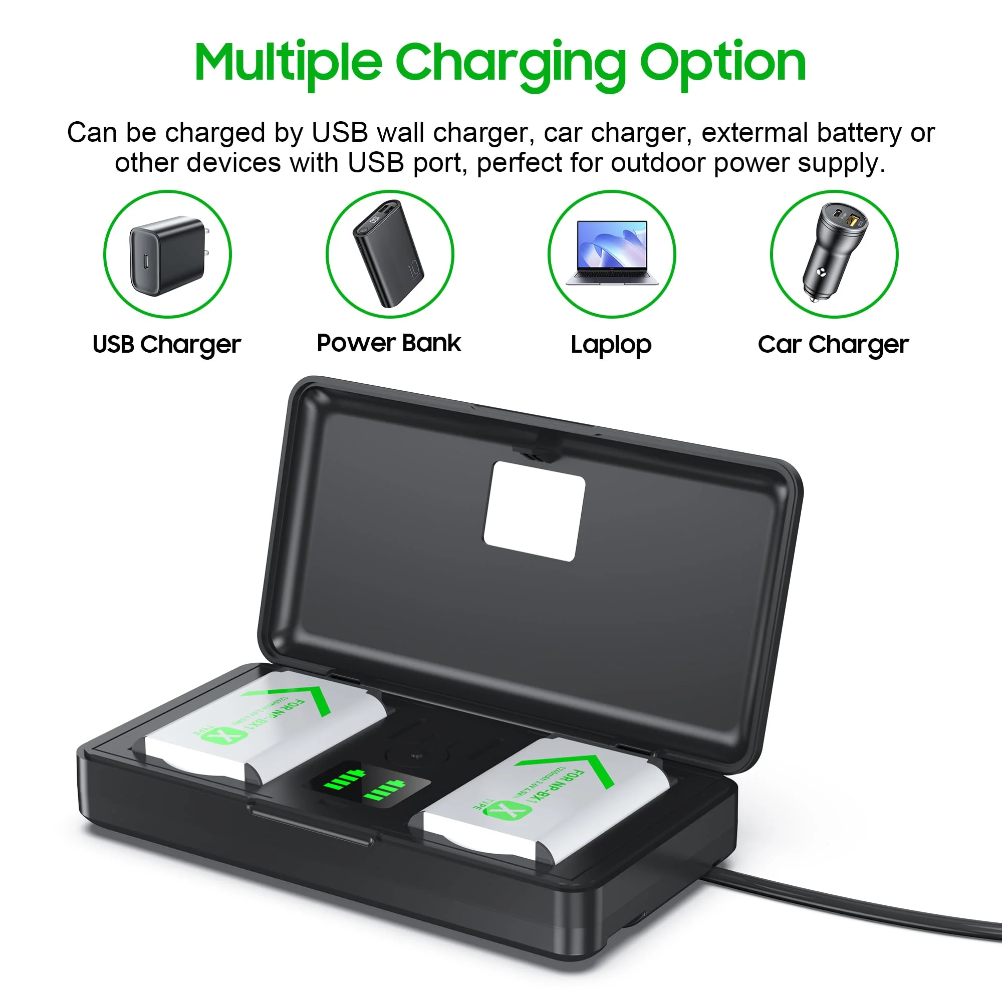 SEVKUMZ Camera Accessories for Sony Lithium Ion NP-BX1 Battery(2-Pack) and Battery Charger(2-Channel), ZV1,ZV1F,ZV-1F,RX100 Vii(II/III/IV/VA),DSC-HX50V/300/400/RX1R,HDR-AS10/30V/50R/100VR Battery Case - Image 5