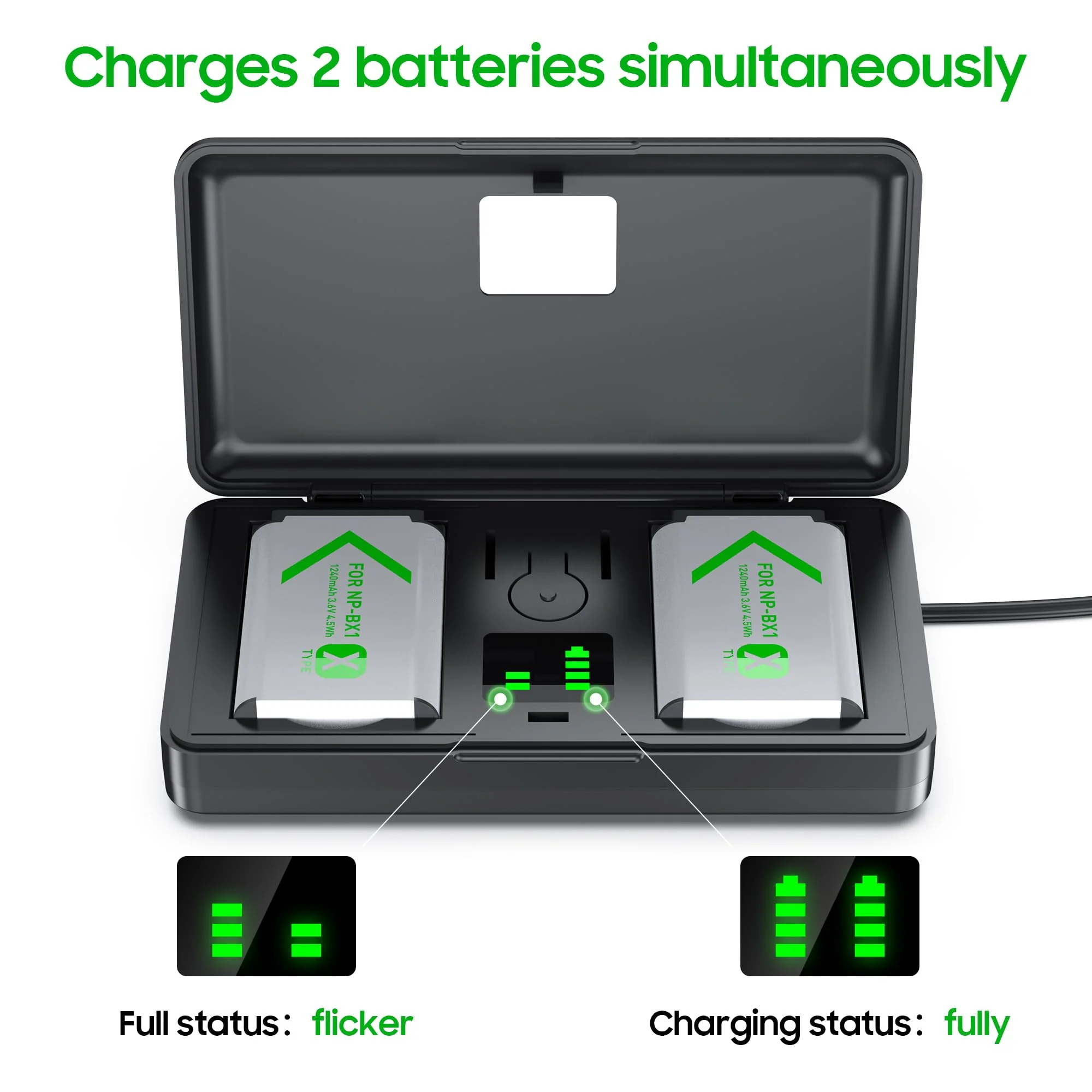 SEVKUMZ Camera Accessories for Sony Lithium Ion NP-BX1 Battery(2-Pack) and Battery Charger(2-Channel), ZV1,ZV1F,ZV-1F,RX100 Vii(II/III/IV/VA),DSC-HX50V/300/400/RX1R,HDR-AS10/30V/50R/100VR Battery Case - Image 8