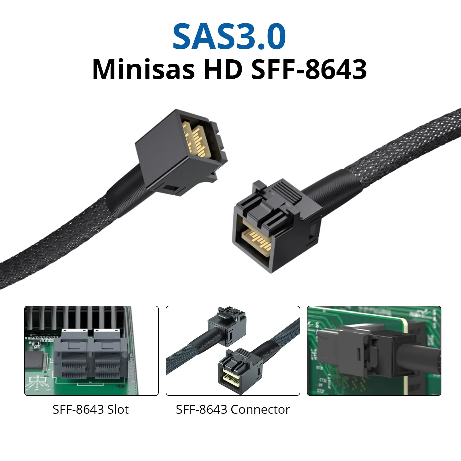 SFF-8643 to SFF-8643 12G Internal Mini SAS HD Cable, with Sideband, Compatible with RAID or PCI Express Controller, 100-Ohm, 0.5-m(1.6ft), 2 Pack Straight 0.5m - Image 2