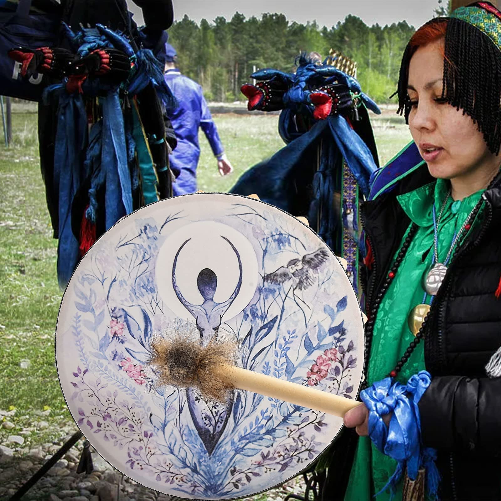 Shaman Drum 10 Inch Hand Drum With Drum Stick Shamanic Drum Frame Drum Sound Healing Tool For Spiritual Music, Reflection Meditation(Multicolor) - Image 4