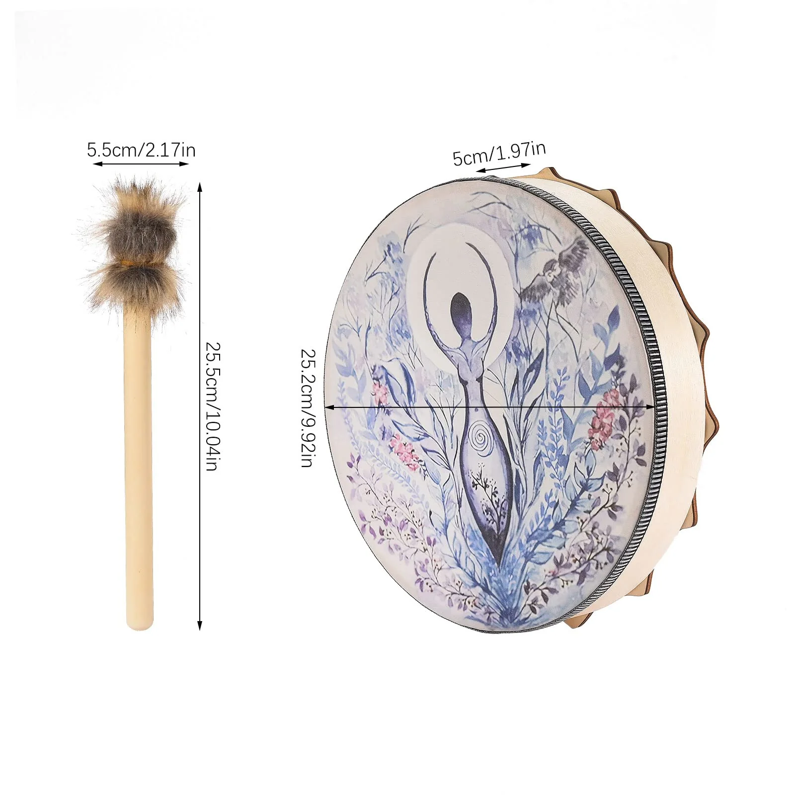 Shaman Drum 10 Inch Hand Drum With Drum Stick Shamanic Drum Frame Drum Sound Healing Tool For Spiritual Music, Reflection Meditation(Multicolor) - Image 7