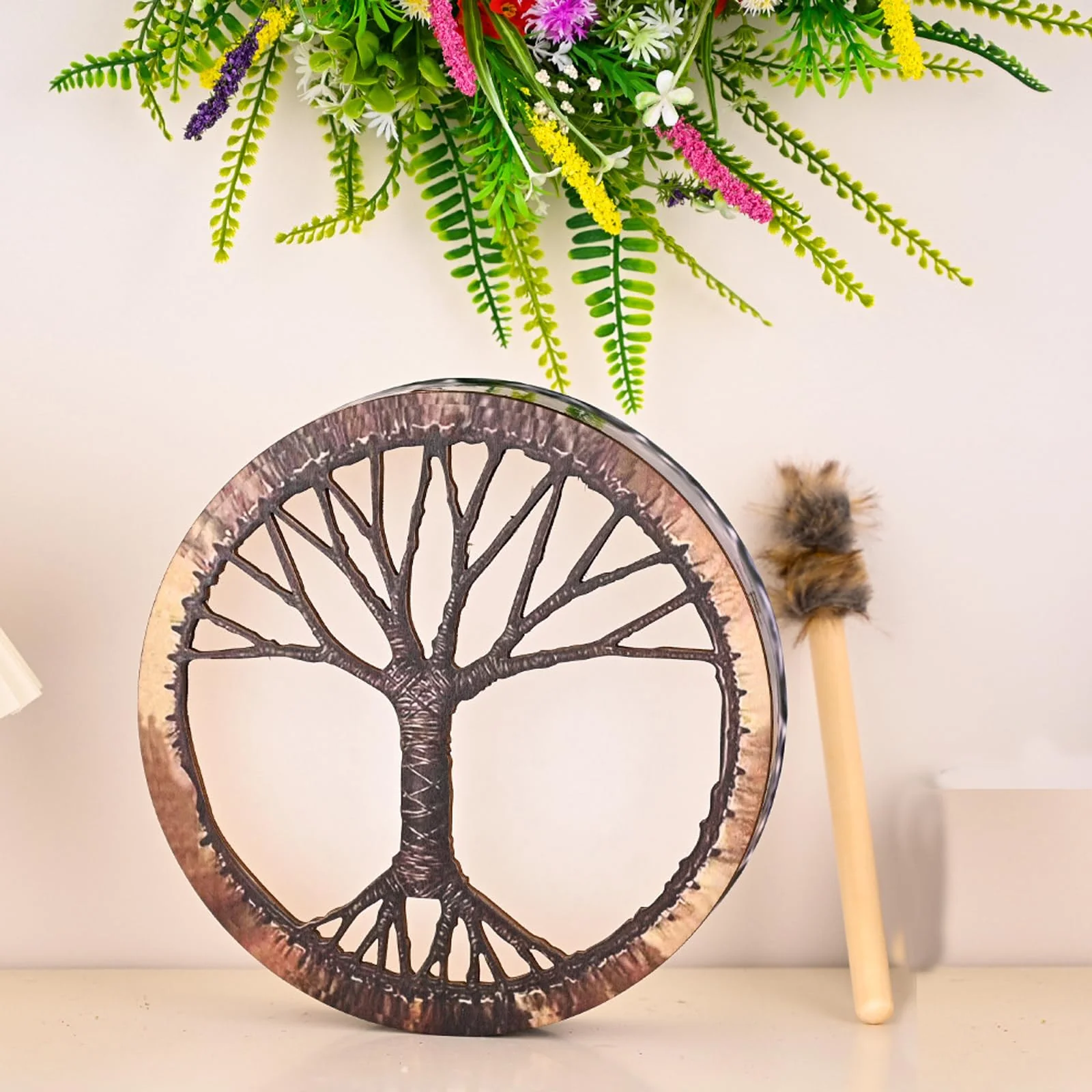 Shaman Drum 10 Inch Handmade Shamanic Drum Hand Drum With Drum Stick Tree of Life Sound Healing Tool For Spiritual Music, Reflection Meditation(Tree of Life) - Image 2