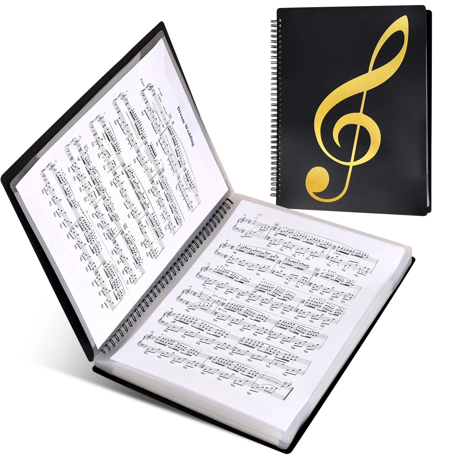 Sheet Music Folder, 60 Pages Capacity, Sheet Music Binder/Holder, Spiral Binder Organizer for Sheet Music Storage, Fits Letter Size 8.5 x 11 in/ A4, Writable & Detachable Choir Folder (Black)