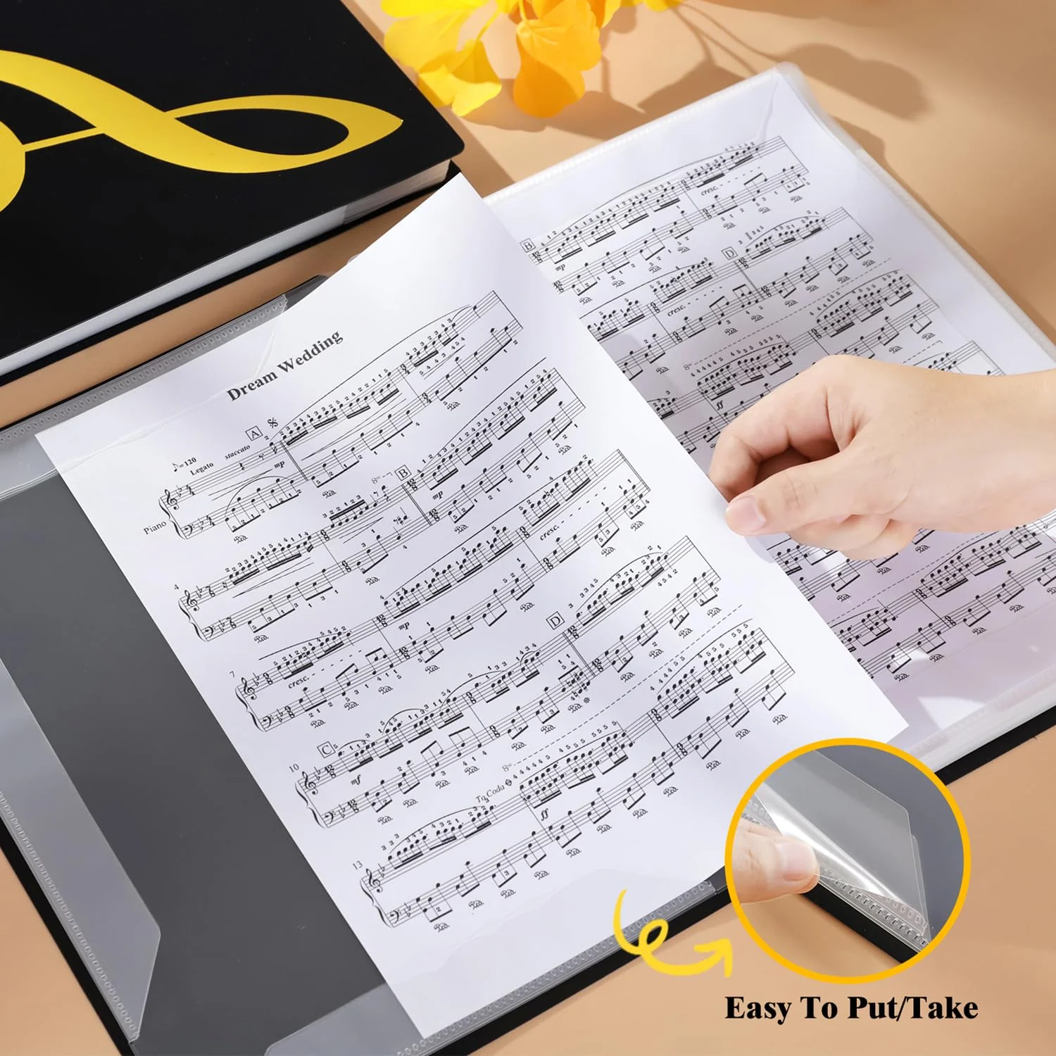 Sheet Music Folder, 60 Pages Capacity, Sheet Music Binder/Holder, Spiral Binder Organizer for Sheet Music Storage, Fits Letter Size 8.5 x 11 in/ A4, Writable & Detachable Choir Folder (Black) - Image 3
