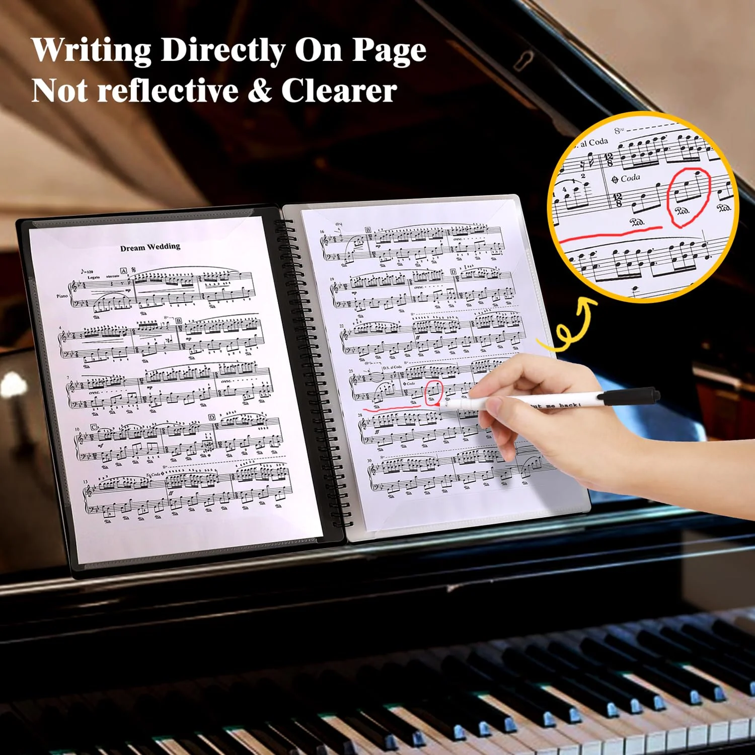 Sheet Music Folder, 60 Pages Capacity, Sheet Music Binder/Holder, Spiral Binder Organizer for Sheet Music Storage, Fits Letter Size 8.5 x 11 in/ A4, Writable & Detachable Choir Folder (Black) - Image 4