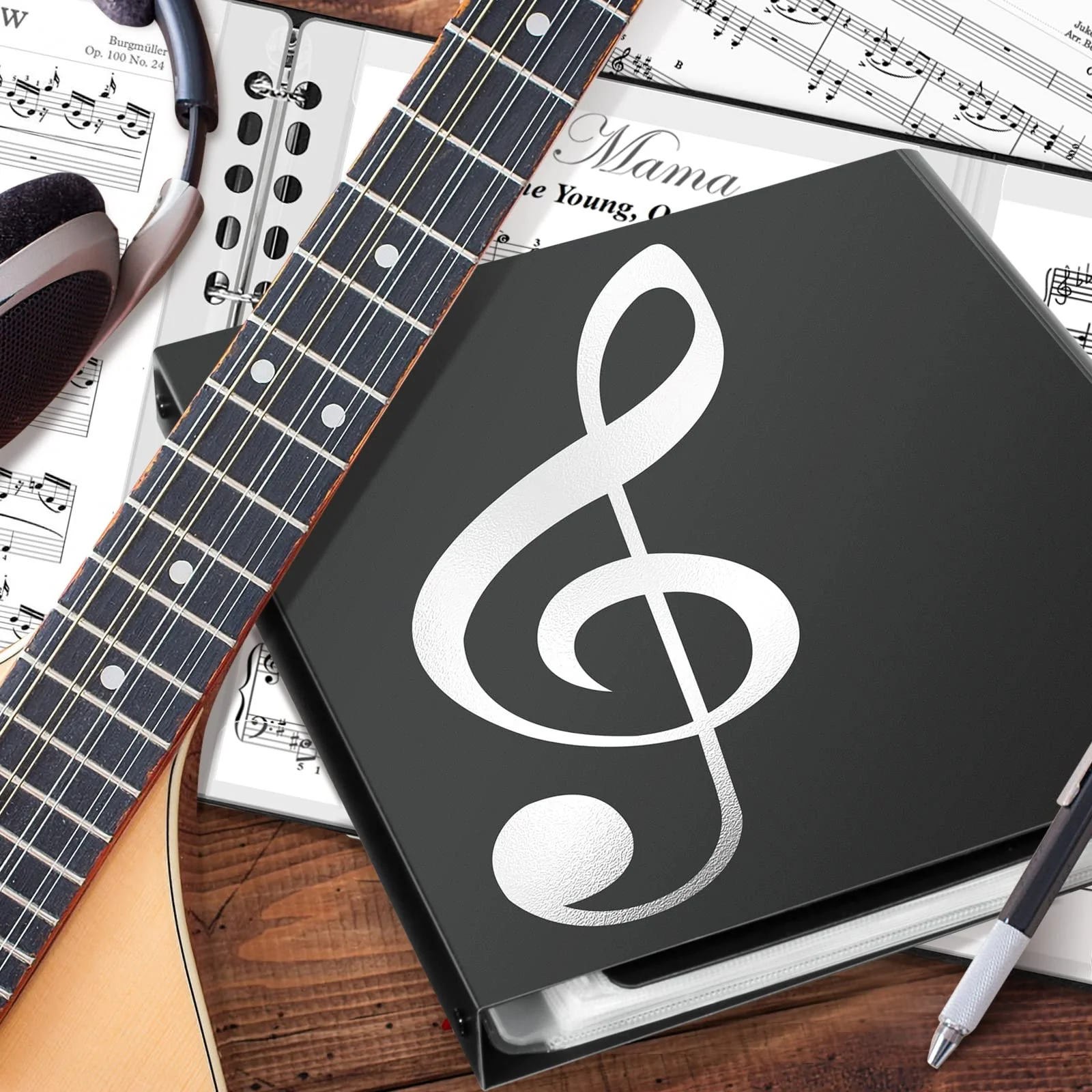 Sheet Music Folder, 8.5 × 11 Music Binder, 4 Page Expand, 52 Pages Capacity, Writable Choir Folder, Black - Image 7