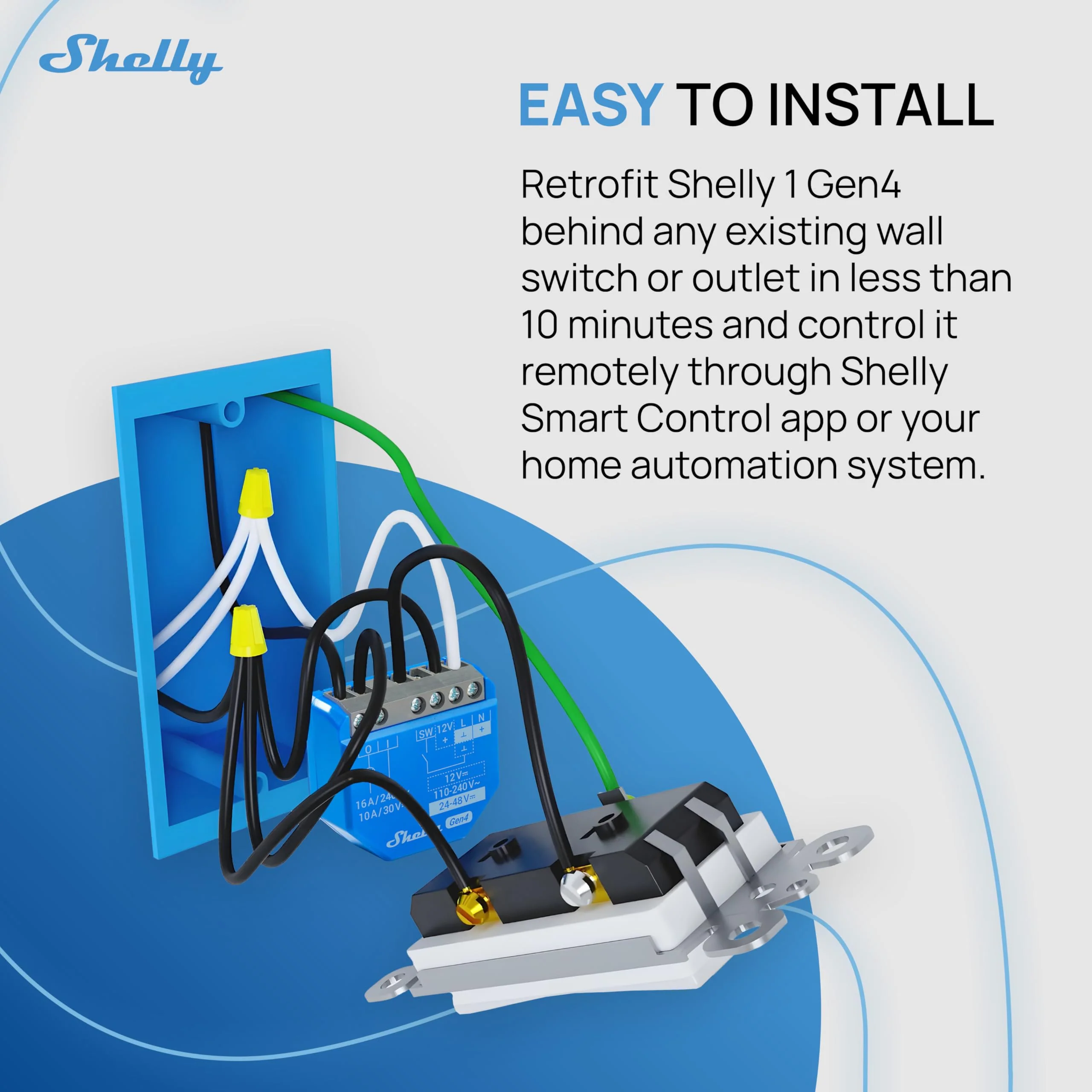 Shelly 1 Gen4 | Wi-Fi, Zigbee & Matter Smart Relay Switch with Dry Contacts, 1-Channel 16A | Home Automation | Alexa, SmartThings, Google Home, Apple HomeKit Compatible | Garage Door Opener - Image 3