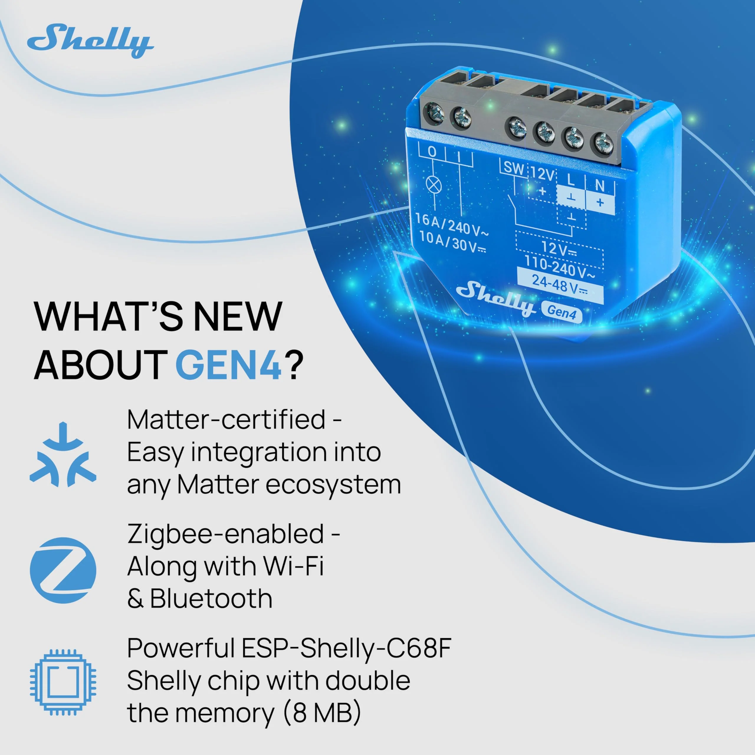 Shelly 1 Gen4 | Wi-Fi, Zigbee & Matter Smart Relay Switch with Dry Contacts, 1-Channel 16A | Home Automation | Alexa, SmartThings, Google Home, Apple HomeKit Compatible | Garage Door Opener - Image 4