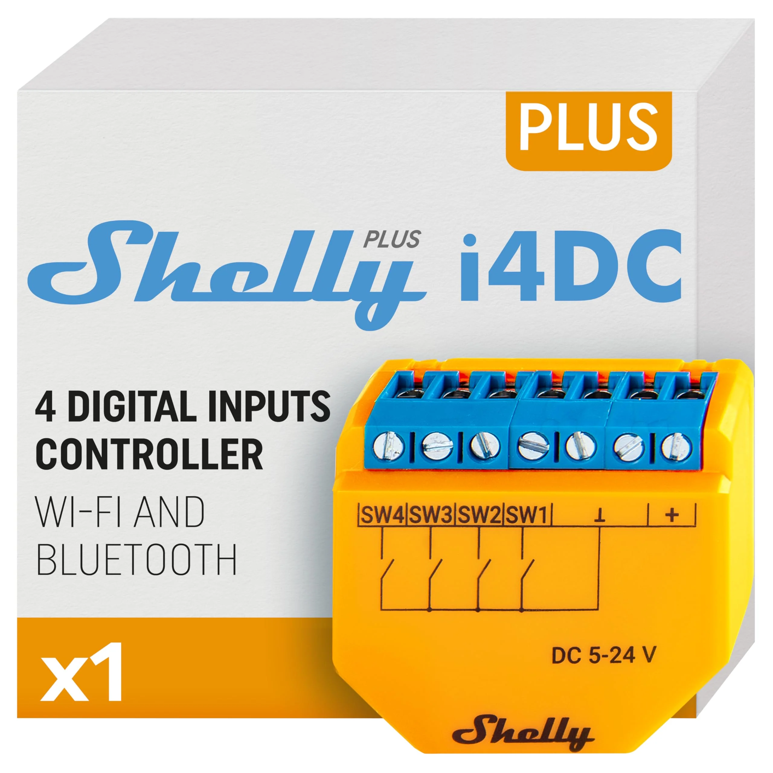 Shelly Plus i4 DC WiFi Smart Controller 4 Digital Inputs Relay Switch Home Automation Alexa & Google iOS & Android No Hub Required Remote Control Smart Lighting 1er Pack