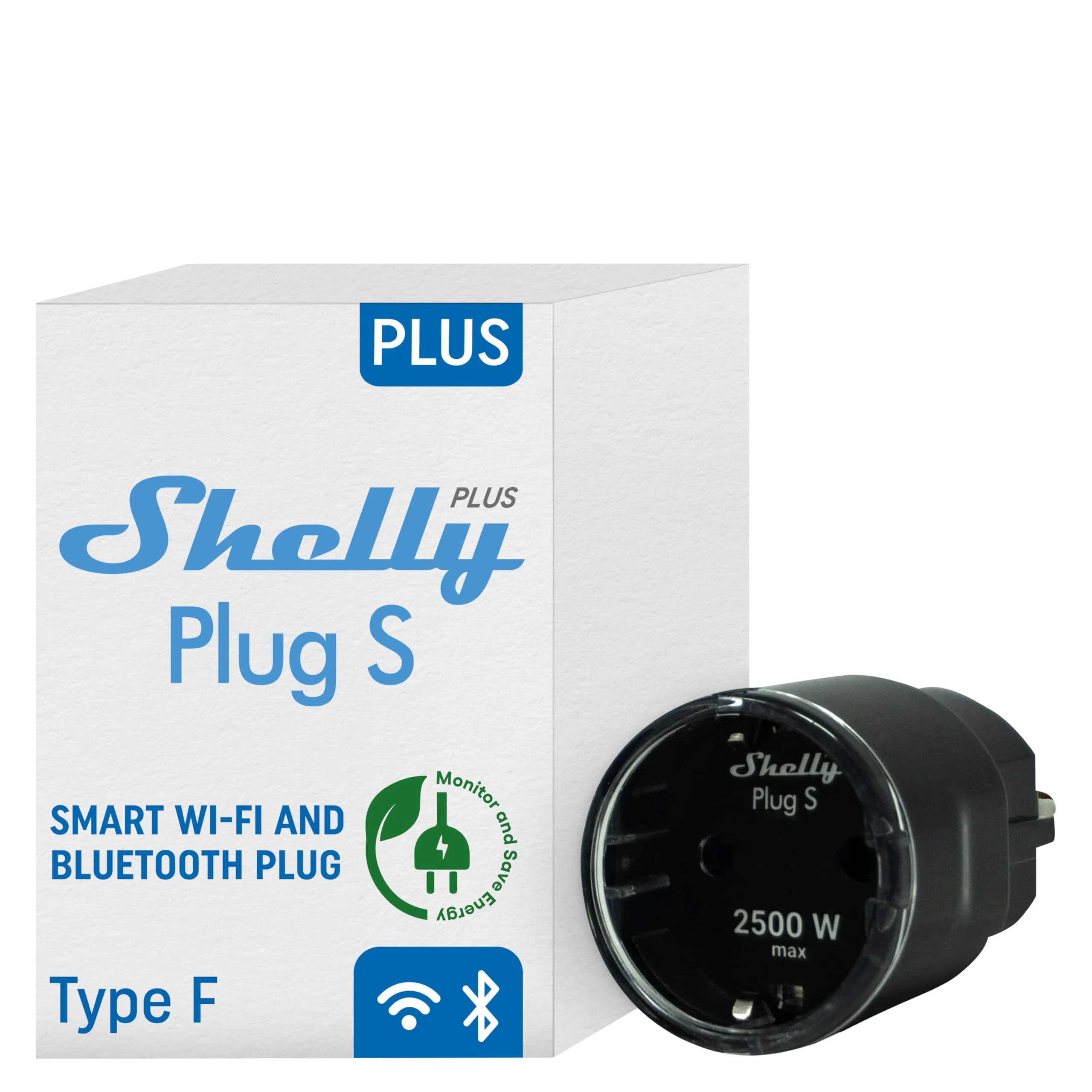 Shelly Plus Plug S - Intelligent Socket Works with Alexa & Google Home, Programmable with Voice Control, Bluetooth; Wi-Fi Device for Automating Devices, Black