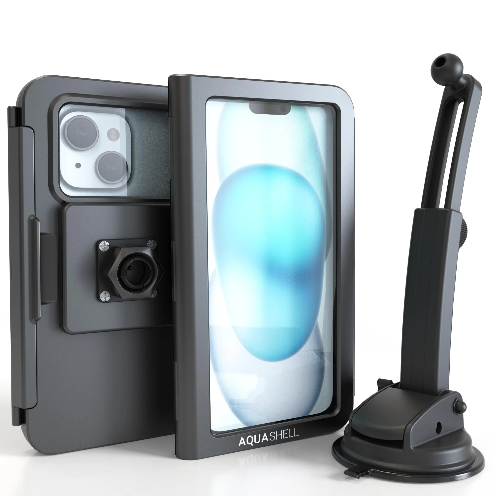 Shower Phone Holder Waterproof Phone Case Suction Cup Stand Wall Mount Anti-Fog Case for Bathroom Hot tub Accessories Bathtub Kitchen Mirror Compatible with iPhone & 4"-7" Cell Phones