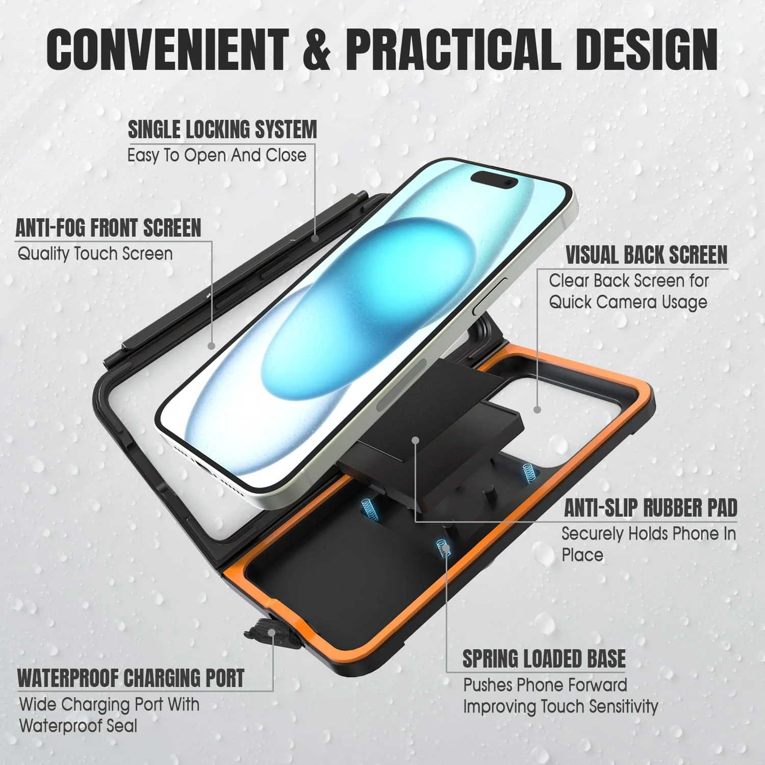 Shower Phone Holder Waterproof Phone Case Suction Cup Stand Wall Mount Anti-Fog Case for Bathroom Hot tub Accessories Bathtub Kitchen Mirror Compatible with iPhone & 4"-7" Cell Phones - Image 3