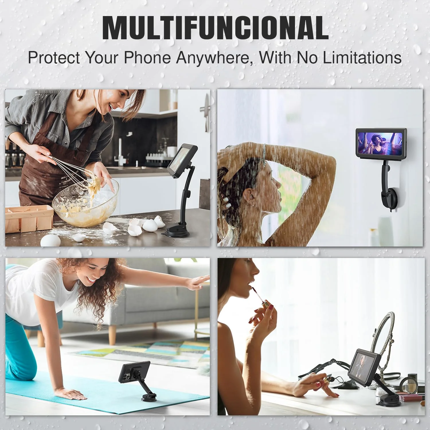 Shower Phone Holder Waterproof Phone Case Suction Cup Stand Wall Mount Anti-Fog Case for Bathroom Hot tub Accessories Bathtub Kitchen Mirror Compatible with iPhone & 4"-7" Cell Phones - Image 7