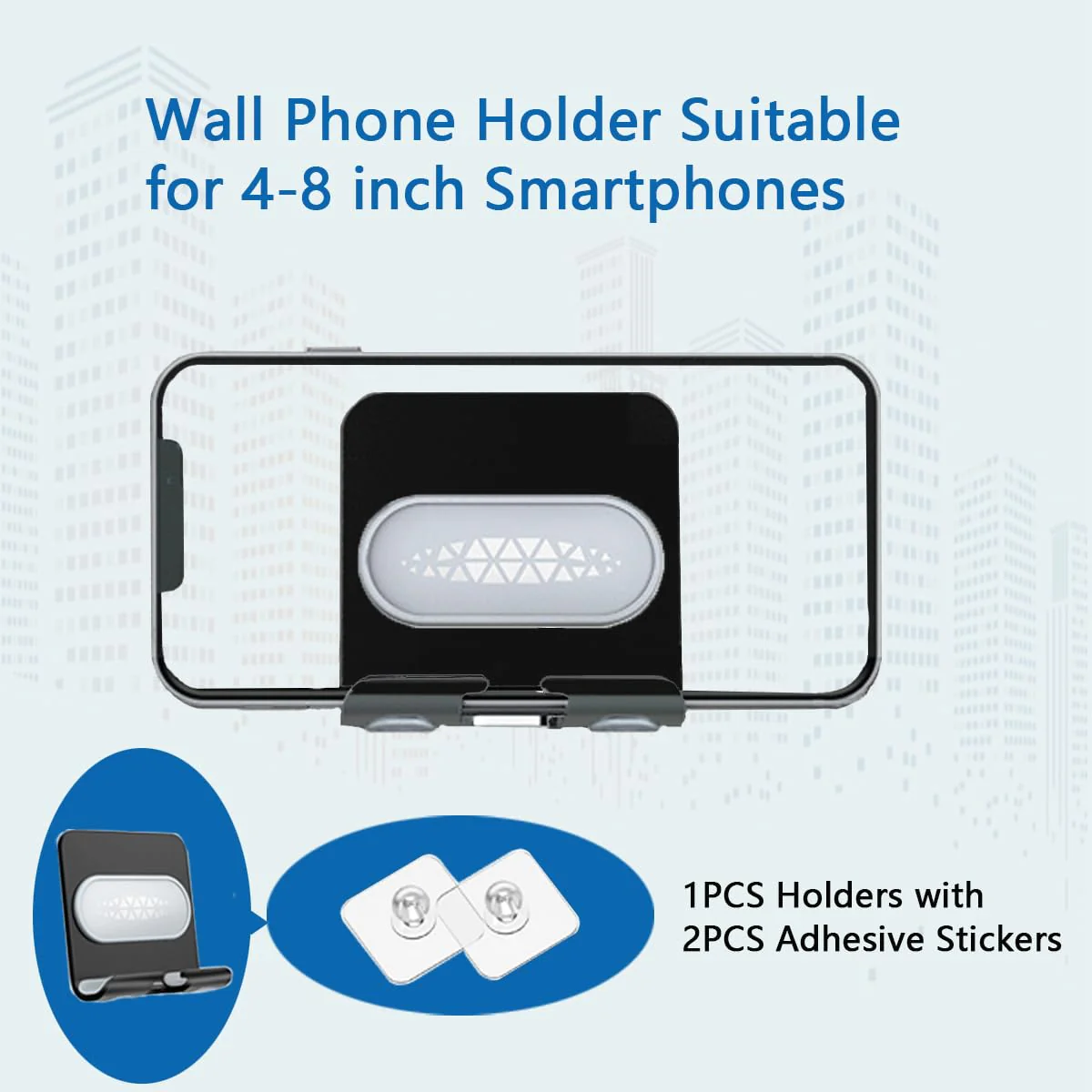 Shower Phone Holder with 2PCS Adhesive Stickers,Wall Mount Phone Stand for Bathroom,Kitchen,Office and More,Compatible with Smartphone(Black-Gray) Black-Gray - Image 3