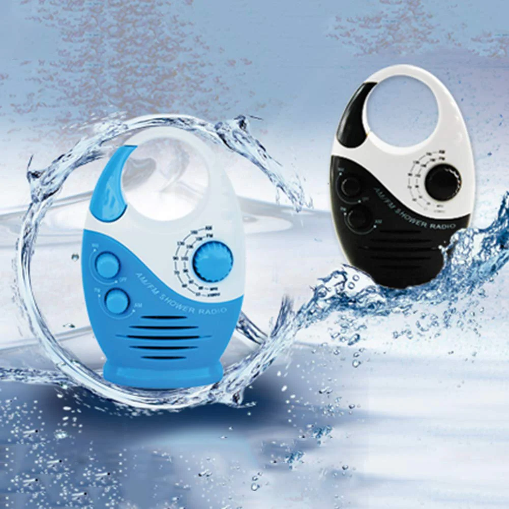 Shower Radio, 3V 0.5W Adjustable Volume Shower AM FM Button Speaker Portable Waterproof Speaker Bathroom Shower Speakers Wireless Radio with Top Handle (White and Blue) White and Blue - Image 4