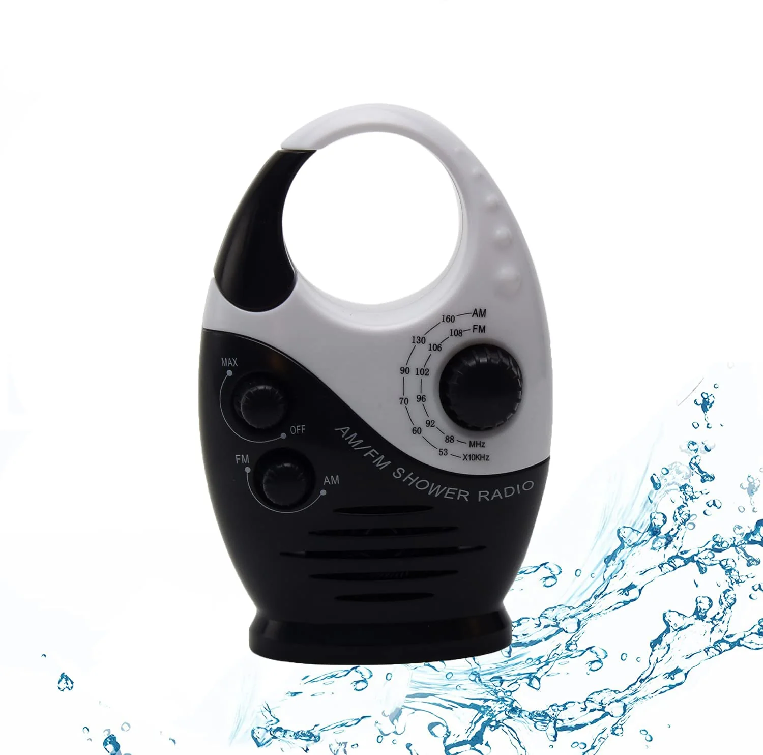 Shower Radio, Bathroom Radio AM FM, Waterproof Hanging Shower Radio Adjustable Volume black