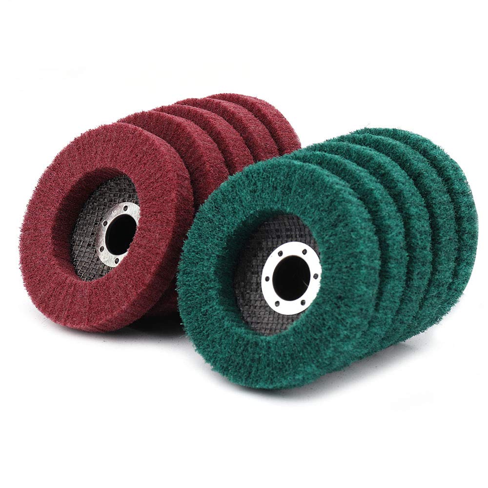 SI FANG Pack of 10 Sanding Discs Sanding Fleece 125 x 22.2 mm Polishing Disc Nylon Fibre Coarse Cleaning Disc Scouring Pad Steel Metal Polishing for Angle Grinders, Polishing Tools Set of 10 sanding discs