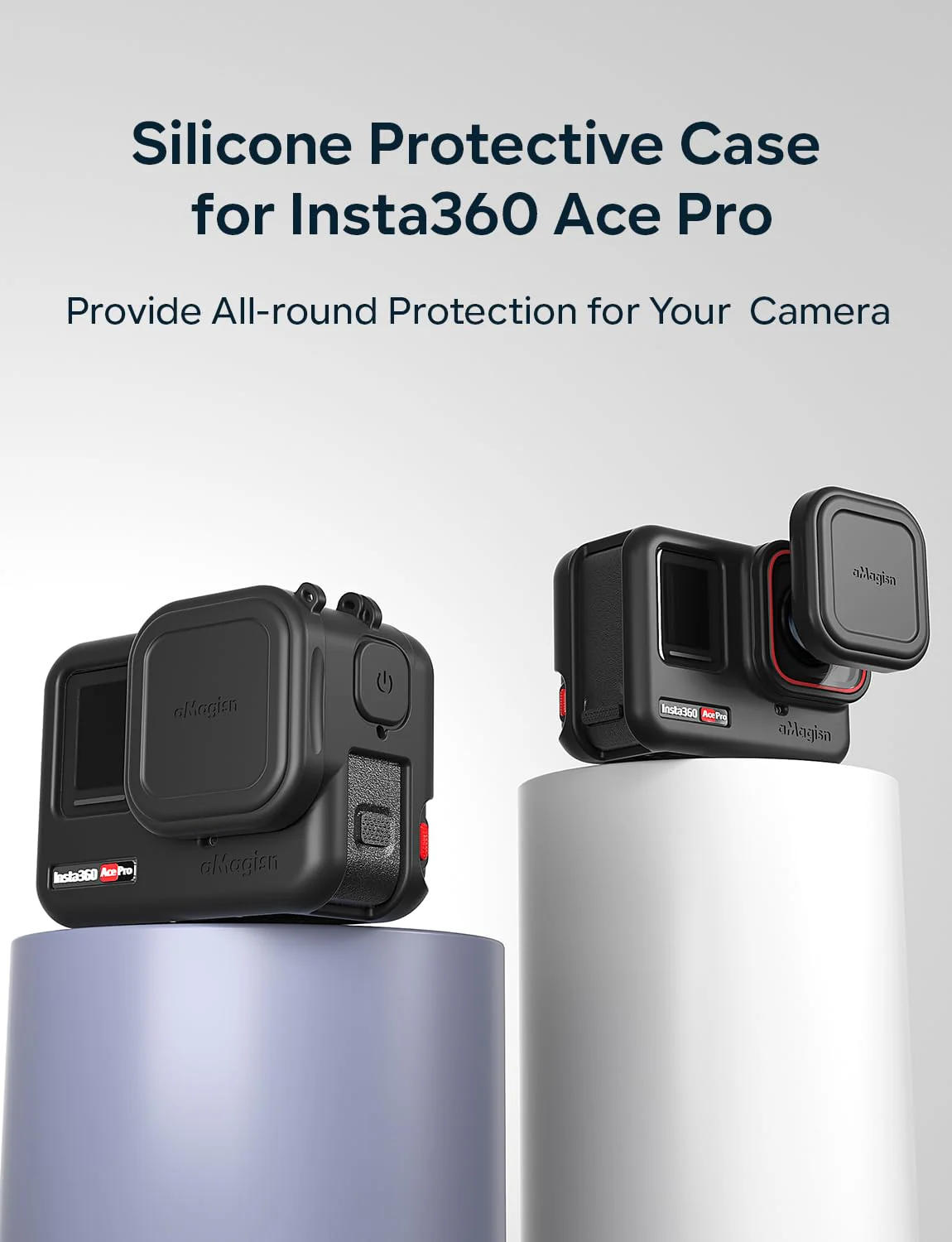 Silicone Protective Case for Insta360 Ace Pro, 360 Ace Pro Silicone Case with Silicone Lens Cap, 360 Ace Pro Accessories Including Silicone Case+Silicone Lens Cover + Anti-lost Lanyard(Black) Black - Image 2