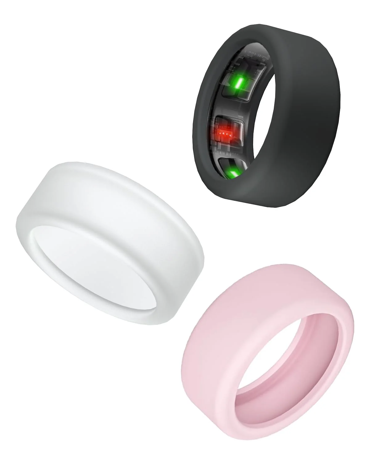 Silicone Ring Cover Compatible with Oura Ring Protector, Elastic Case for Oura Ring Gen 4/3 Working Out - Patent Protected (Black+Clear+Pink, S for 678910) Black+Clear+Pink